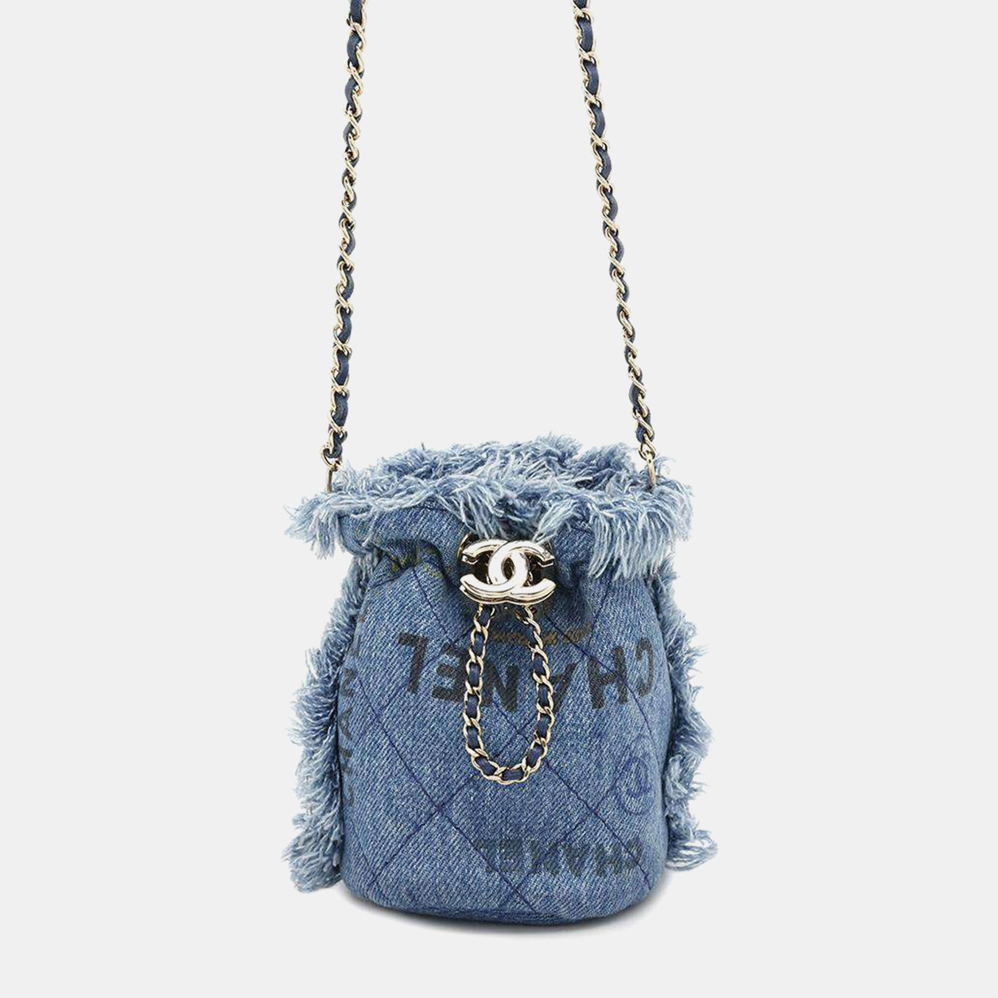 Chanel Blue Denim Leather Mini Bucket Bag