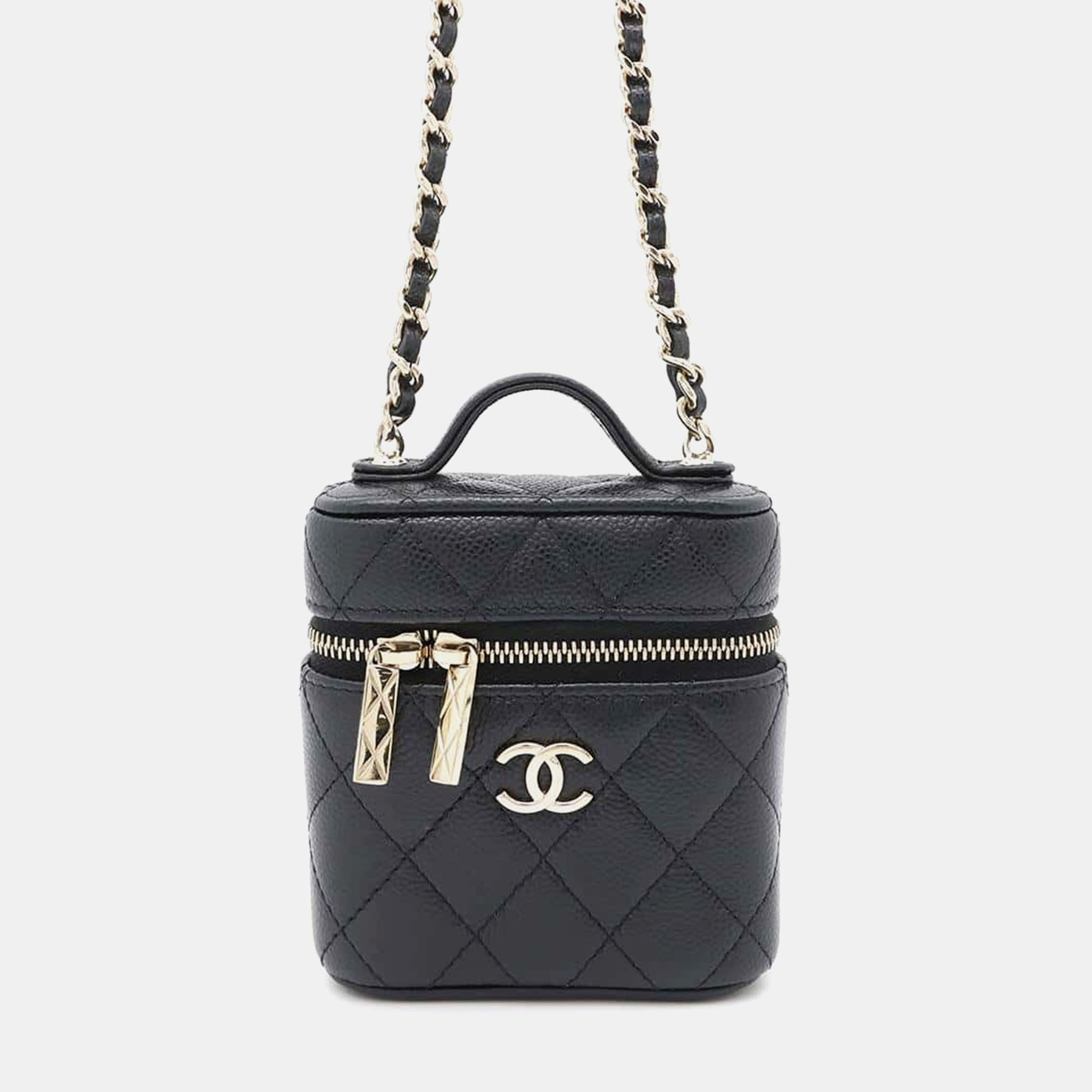 Chanel Black Caviar Leather Matelasse 2Way Chain Vanity Case Small Size
Chanel Black Caviar Leather Matelasse 2Way Chain Vanity Case Small Size