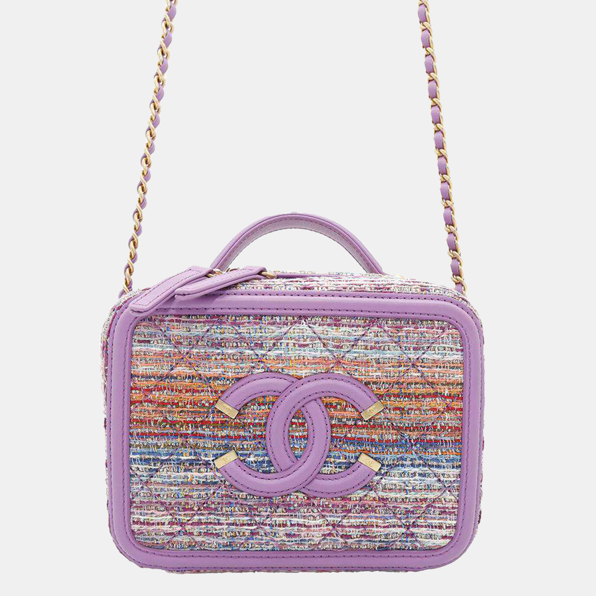 Chanel Purple/Multicolor Tweed Lambskin CC filigree Chain shoulder Bag
Chanel Purple/Multicolor Tweed Lambskin CC filigree Chain shoulder Bag