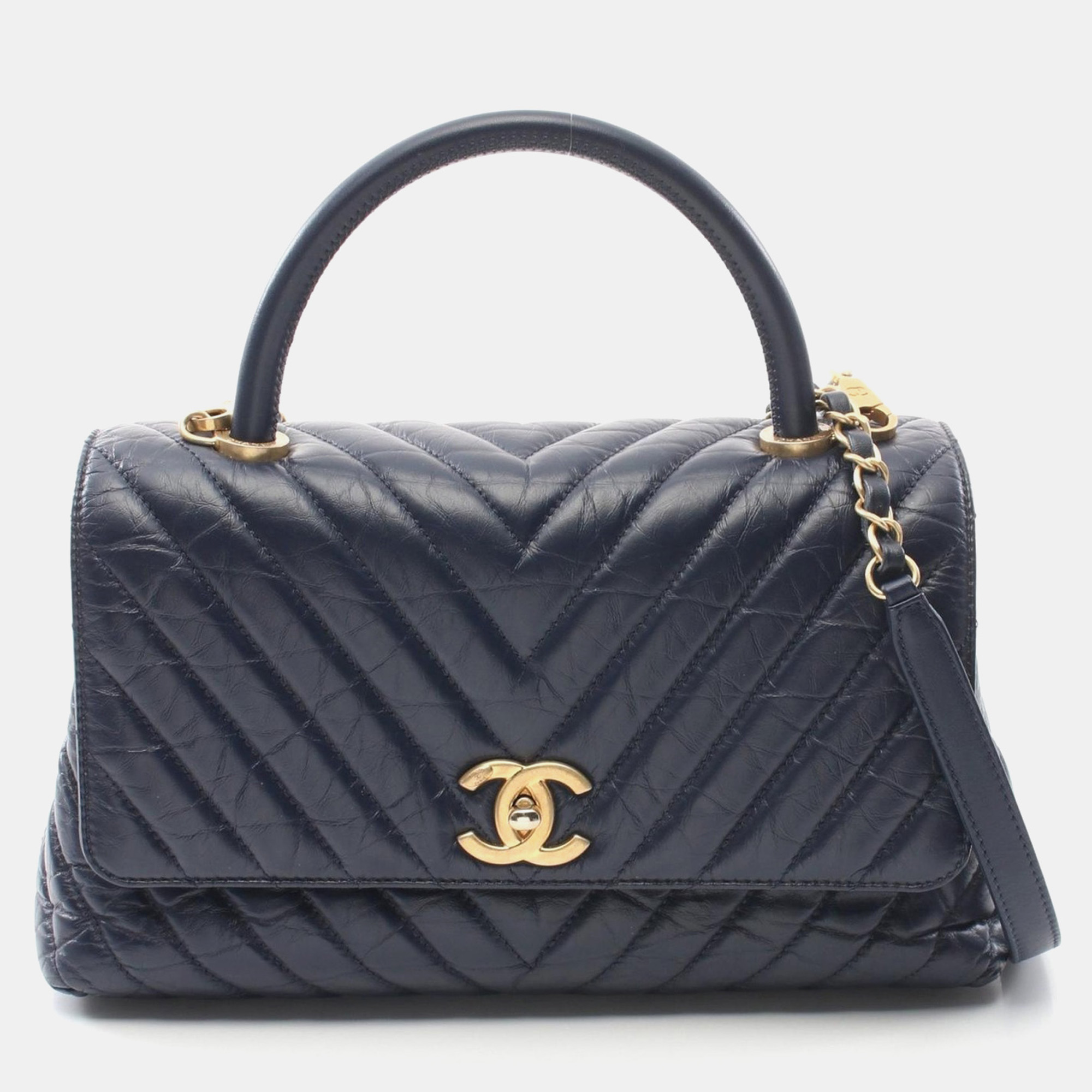 Chanel Coco Top Handle 29 Flap Chevron V Stitch Hand Crossbody Bag Navy, Navy blue
Chanel Coco Top Handle 29 Flap Chevron V Stitch Hand Crossbody Bag Navy, Navy blue