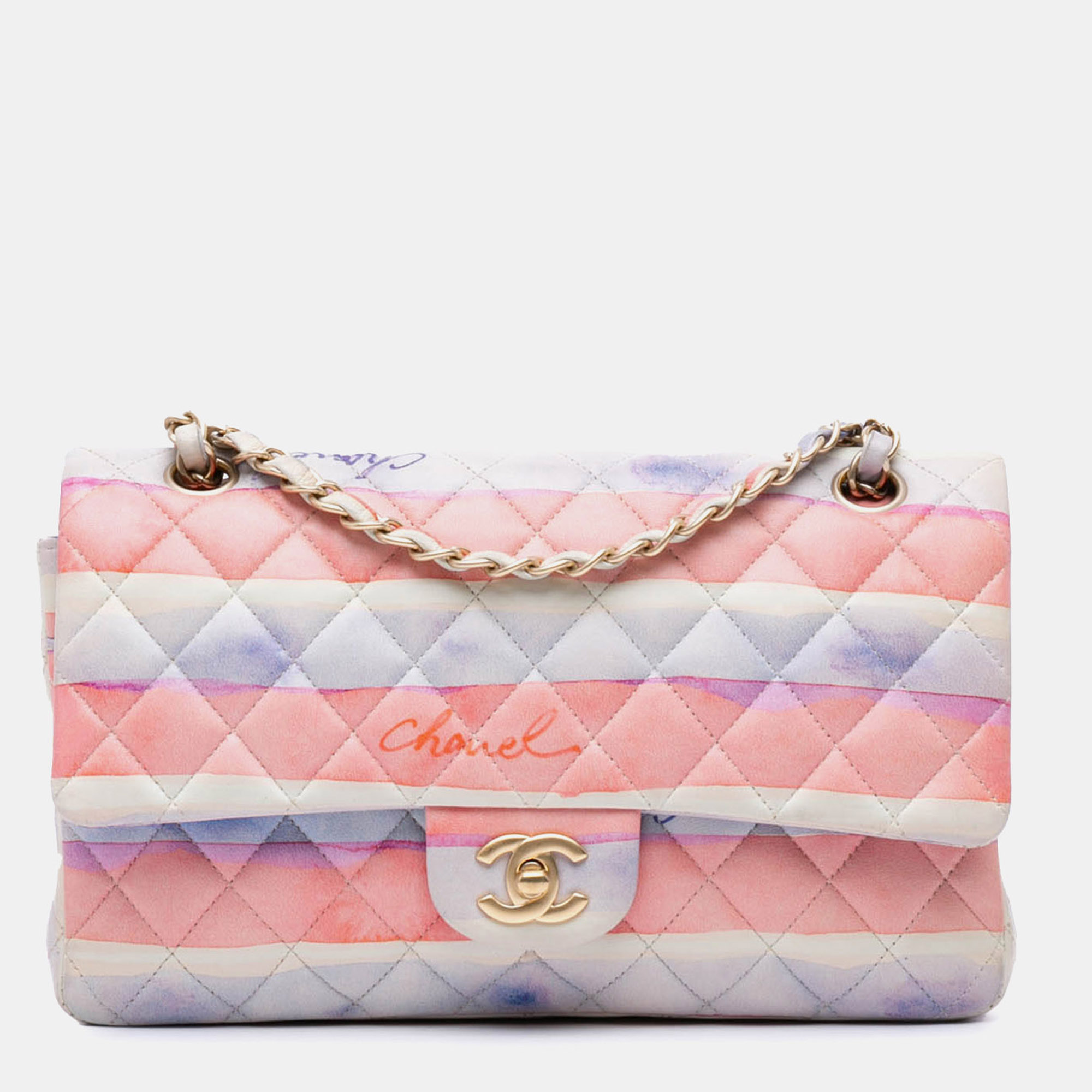 Chanel Blue Pink Medium Classic Printed Lambskin Watercolor Double Flap
Chanel Blue Pink Medium Classic Printed Lambskin Watercolor Double Flap