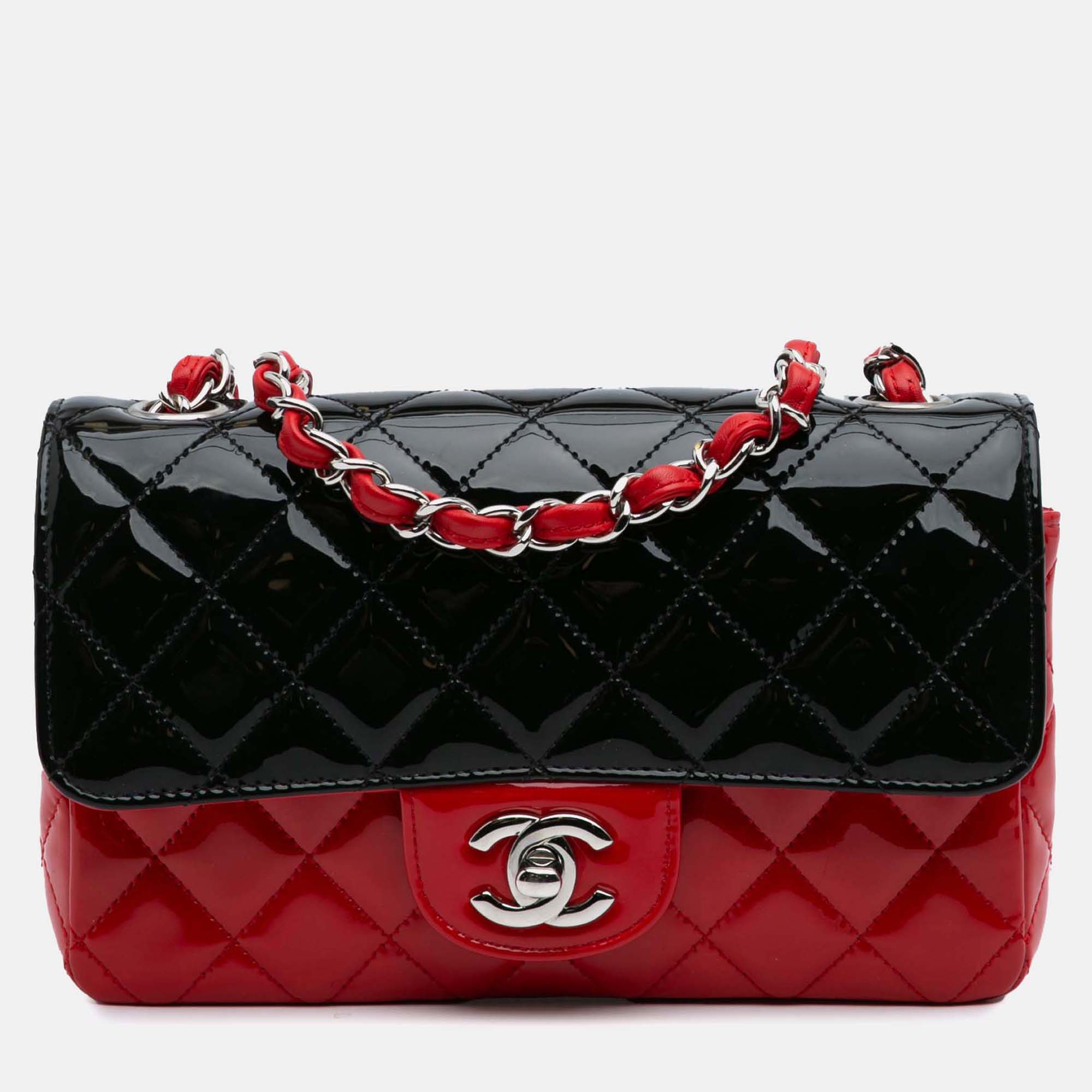 Chanel Black Red Mini Rectangular Classic Bicolor Patent Single Flap Bag
Chanel Black Red Mini Rectangular Classic Bicolor Patent Single Flap Bag