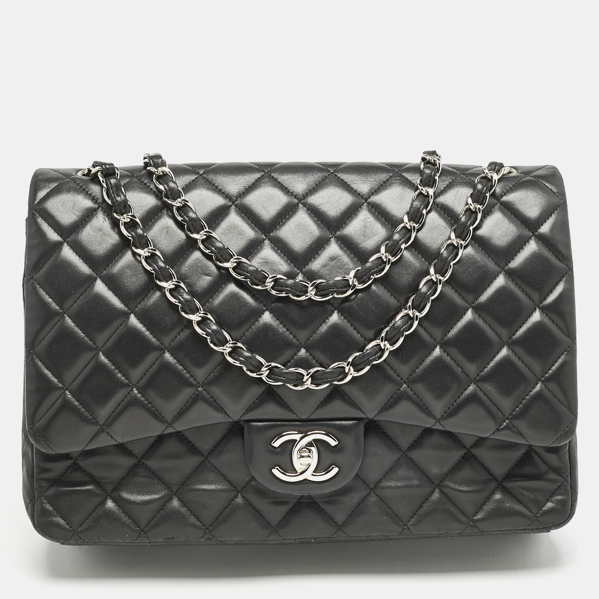Chanel Black Quilted Lambskin Leather Maxi Classic Double Flap Bag
Chanel Black Quilted Lambskin Leather Maxi Classic Double Flap Bag