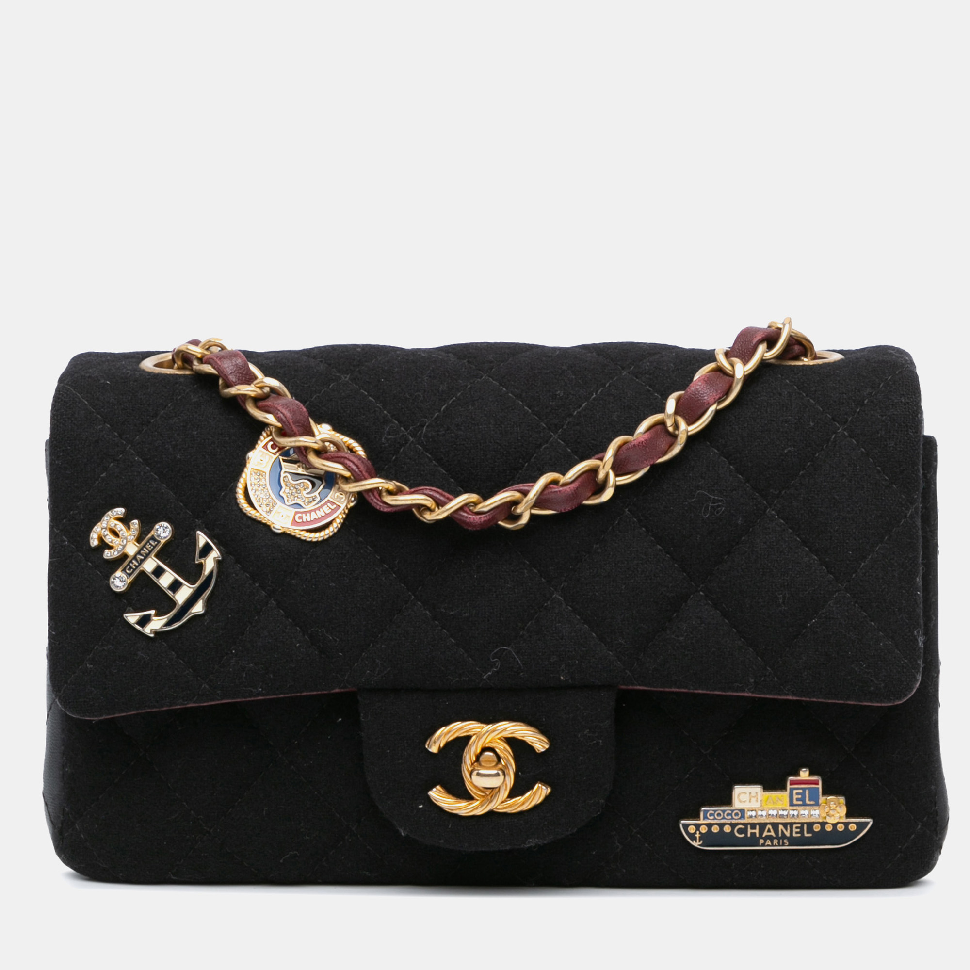 Chanel Black Wool Rectangular Felt Paris-Hamburg Charms Mini Flap Bag
Chanel Black Wool Rectangular Felt Paris-Hamburg Charms Mini Flap Bag