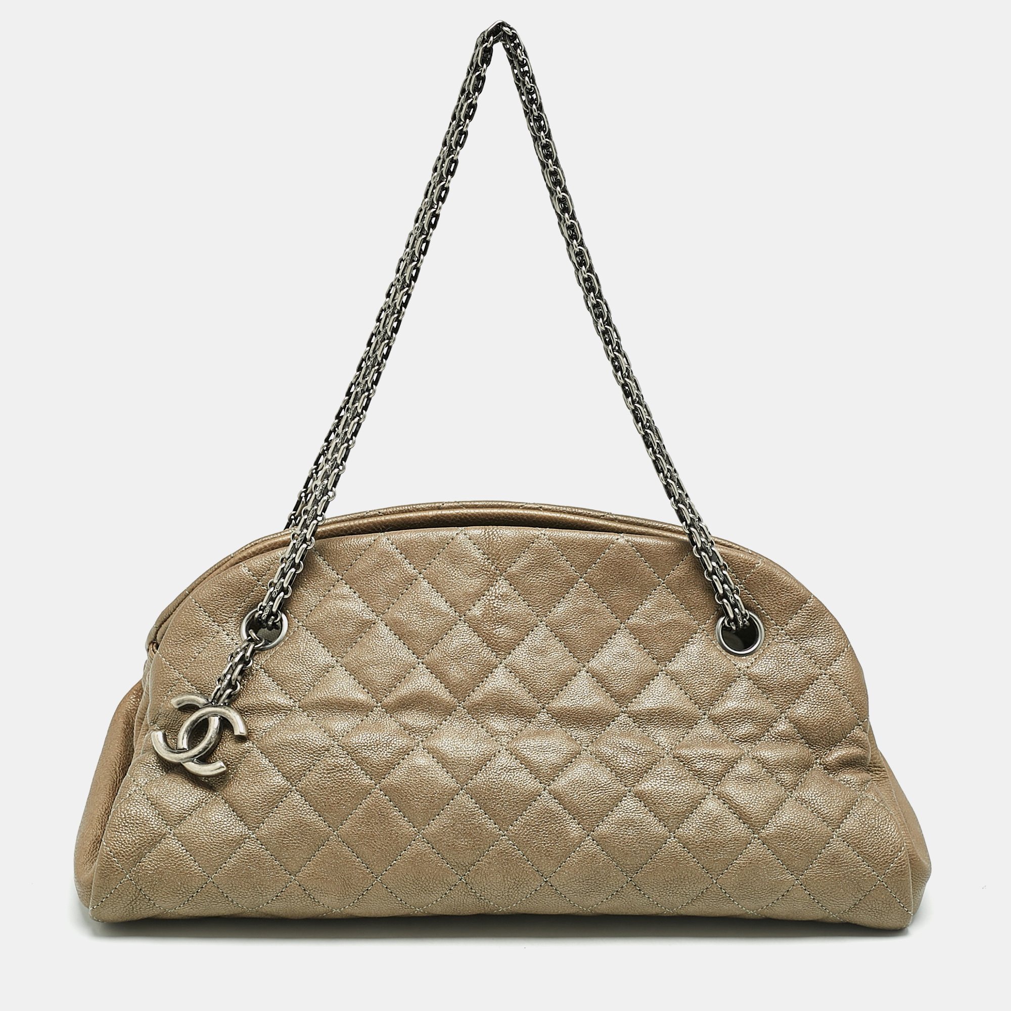 Chanel Olive Green Quilted Caviar Just Mademoiselle Bowler Bag
Chanel Olive Green Quilted Caviar Just Mademoiselle Bowler Bag