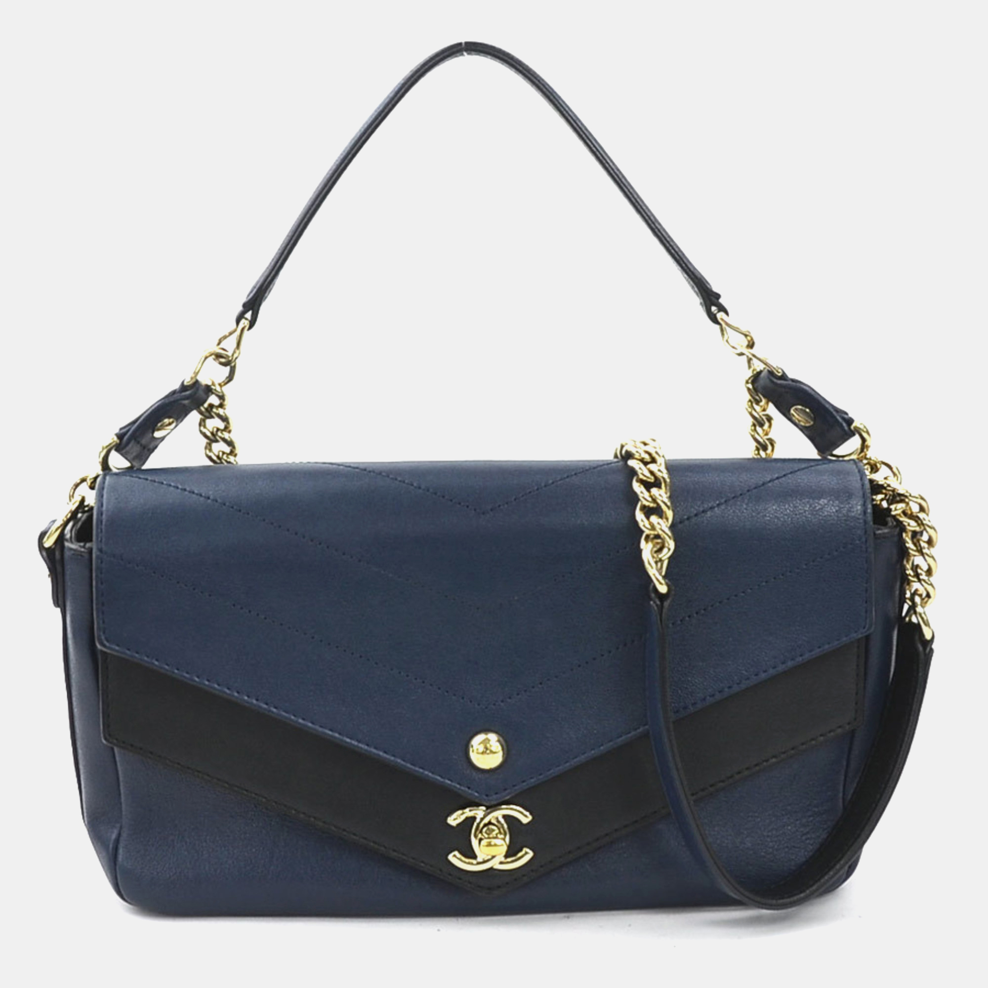 Chanel Blue/Black Quilted Lambskin Leather Small Double Chevron Flap Bag, Navy blue
Chanel Blue/Black Quilted Lambskin Leather Small Double Chevron Flap Bag, Navy blue