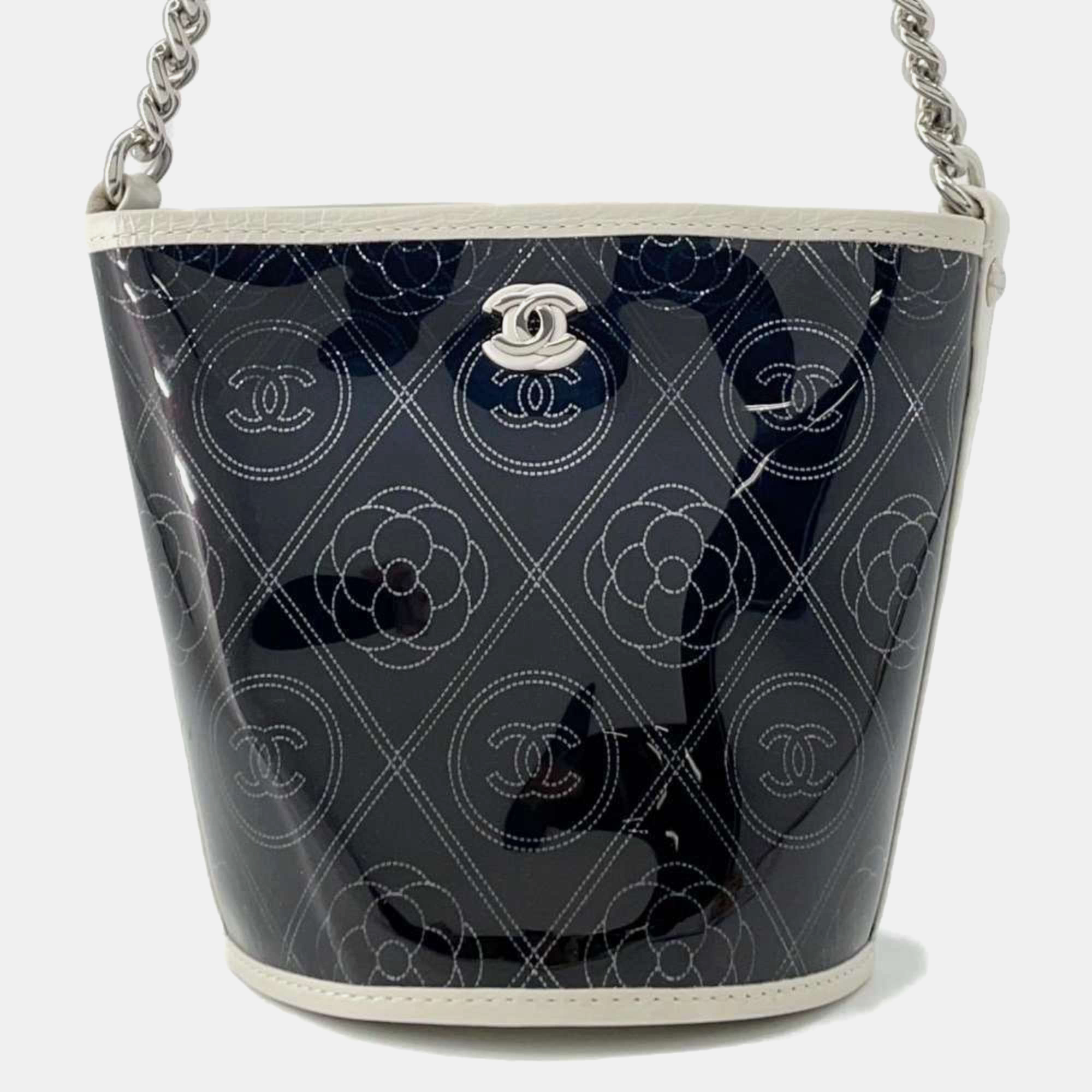 Chanel Chain Shoulder Bag Coco Mark Camellia Bucket Vinyl Black White
Chanel Chain Shoulder Bag Coco Mark Camellia Bucket Vinyl Black White