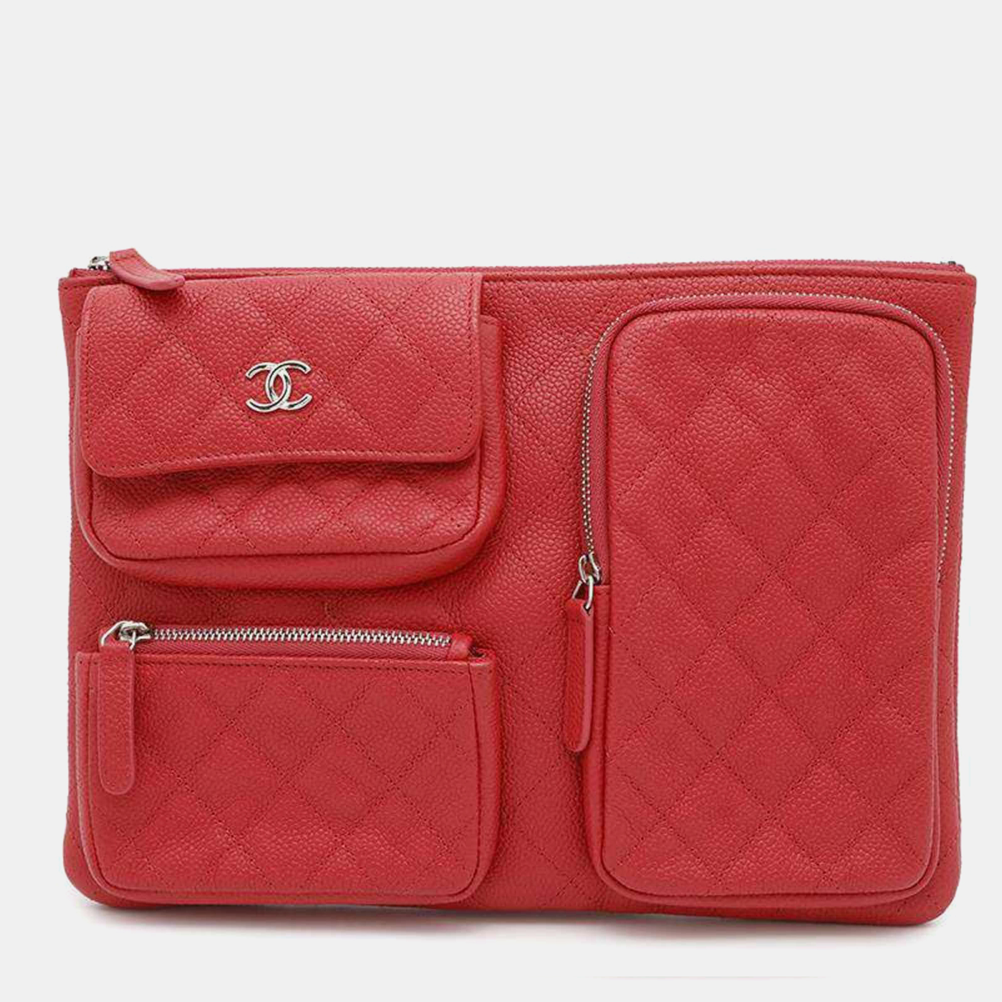 Chanel Clutch Bag Matelasse Coco Mark Multi-Pocket Second Caviar Skin Chanel Pouch, Red
Chanel Clutch Bag Matelasse Coco Mark Multi-Pocket Second Caviar Skin Chanel Pouch, Red