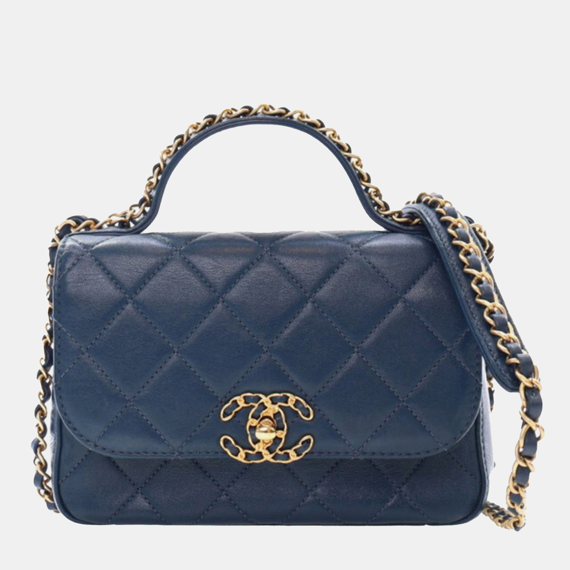 Chanel Navy Blue Small Quilted Calfskin Chain Infinity Top Handle Flap
Chanel Navy Blue Small Quilted Calfskin Chain Infinity Top Handle Flap