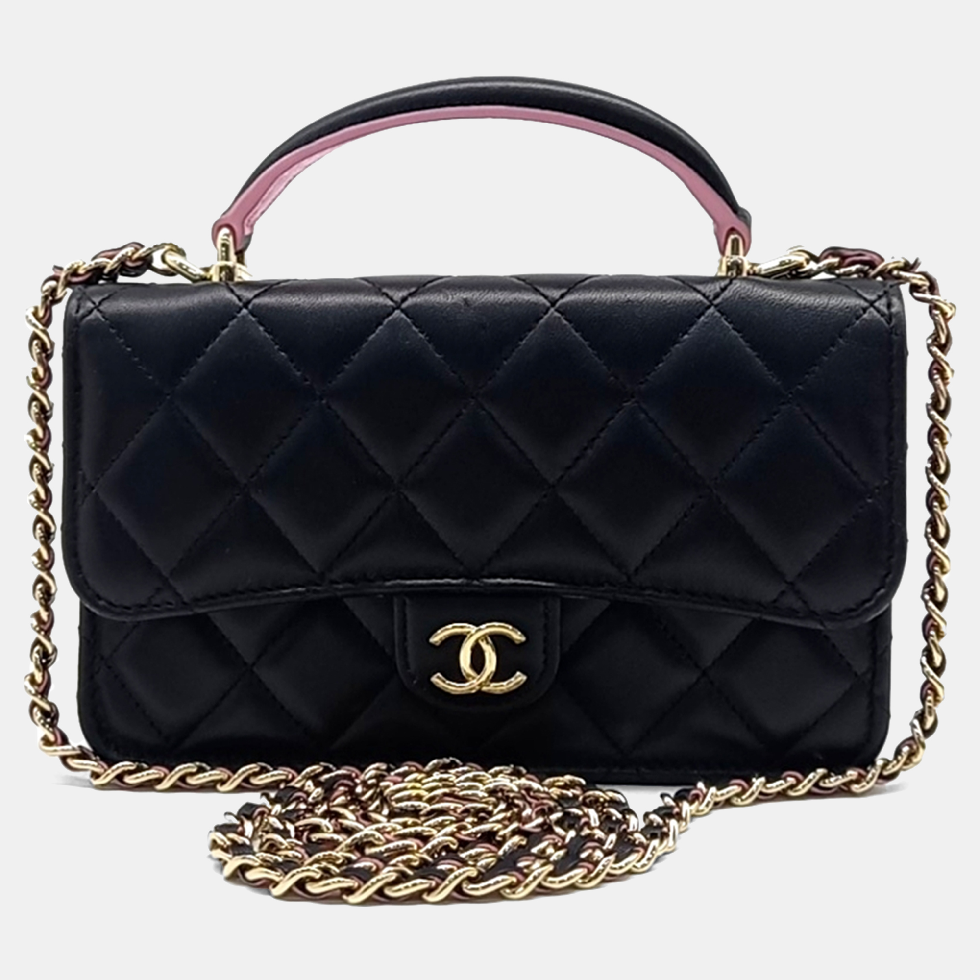 Chanel Black Leather top handle phone holder mini Crossbody bag