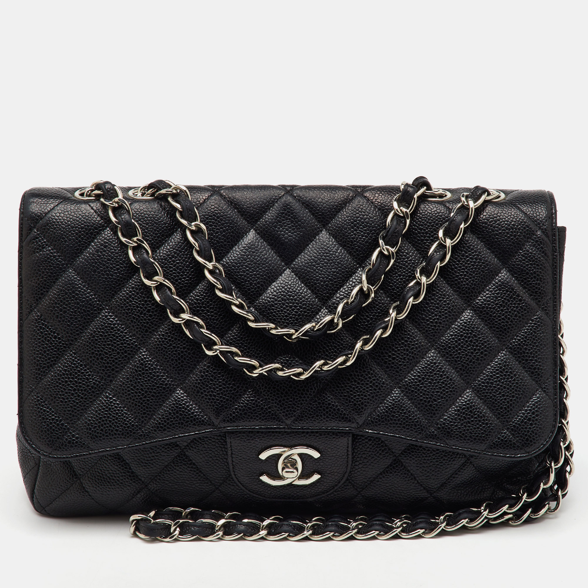 Chanel Black Quilted Caviar Leather Jumbo Classic Single Flap Bag
Chanel Black Quilted Caviar Leather Jumbo Classic Single Flap Bag