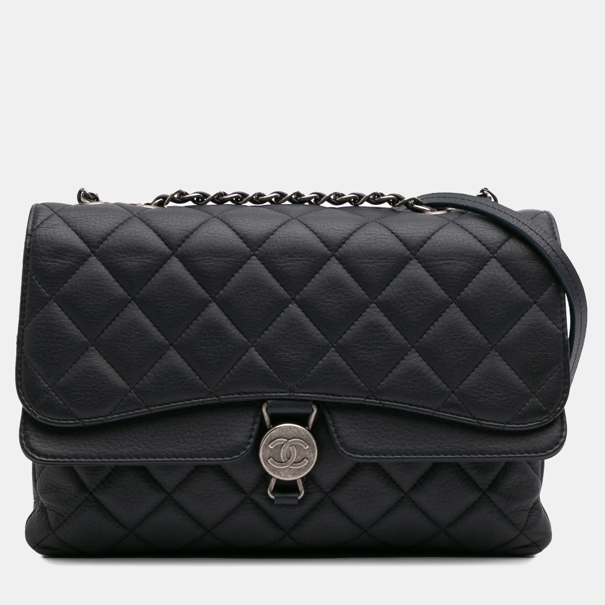 Chanel Black Small Quilted Grained Calfskin CC Round Clasp Accordion Flap
Chanel Black Small Quilted Grained Calfskin CC Round Clasp Accordion Flap