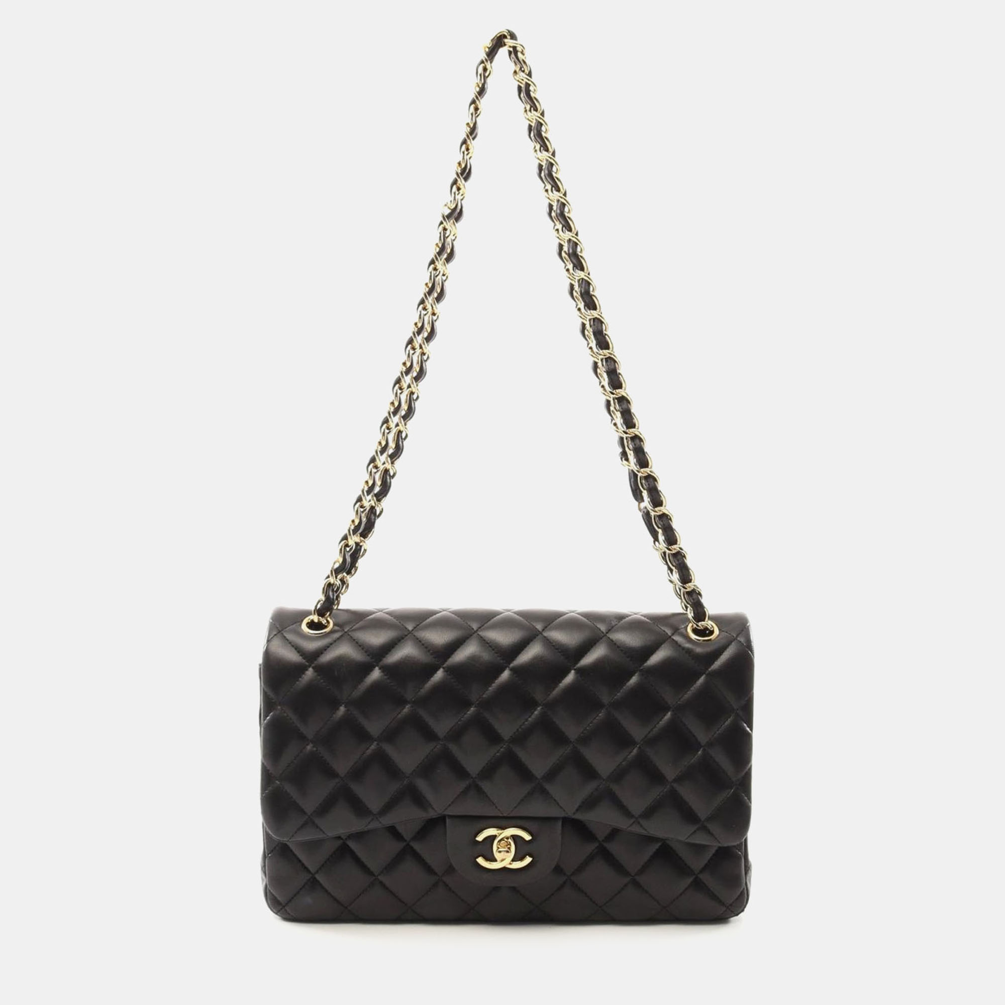 Chanel Black Matelasse Leather Classic W Flap Chain Shoulder Bag Jumbo 30
Chanel Black Matelasse Leather Classic W Flap Chain Shoulder Bag Jumbo 30