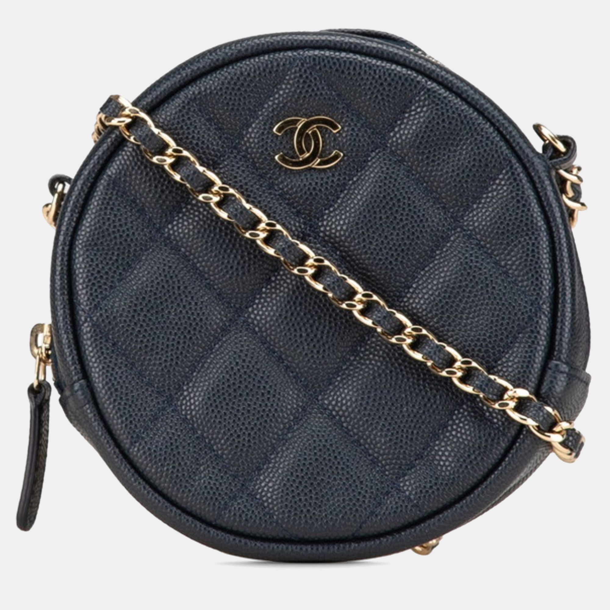 Chanel Navy Blue Caviar Skin Matelasse Coco Mark Round Chain Shoulder Bag
Chanel Navy Blue Caviar Skin Matelasse Coco Mark Round Chain Shoulder Bag