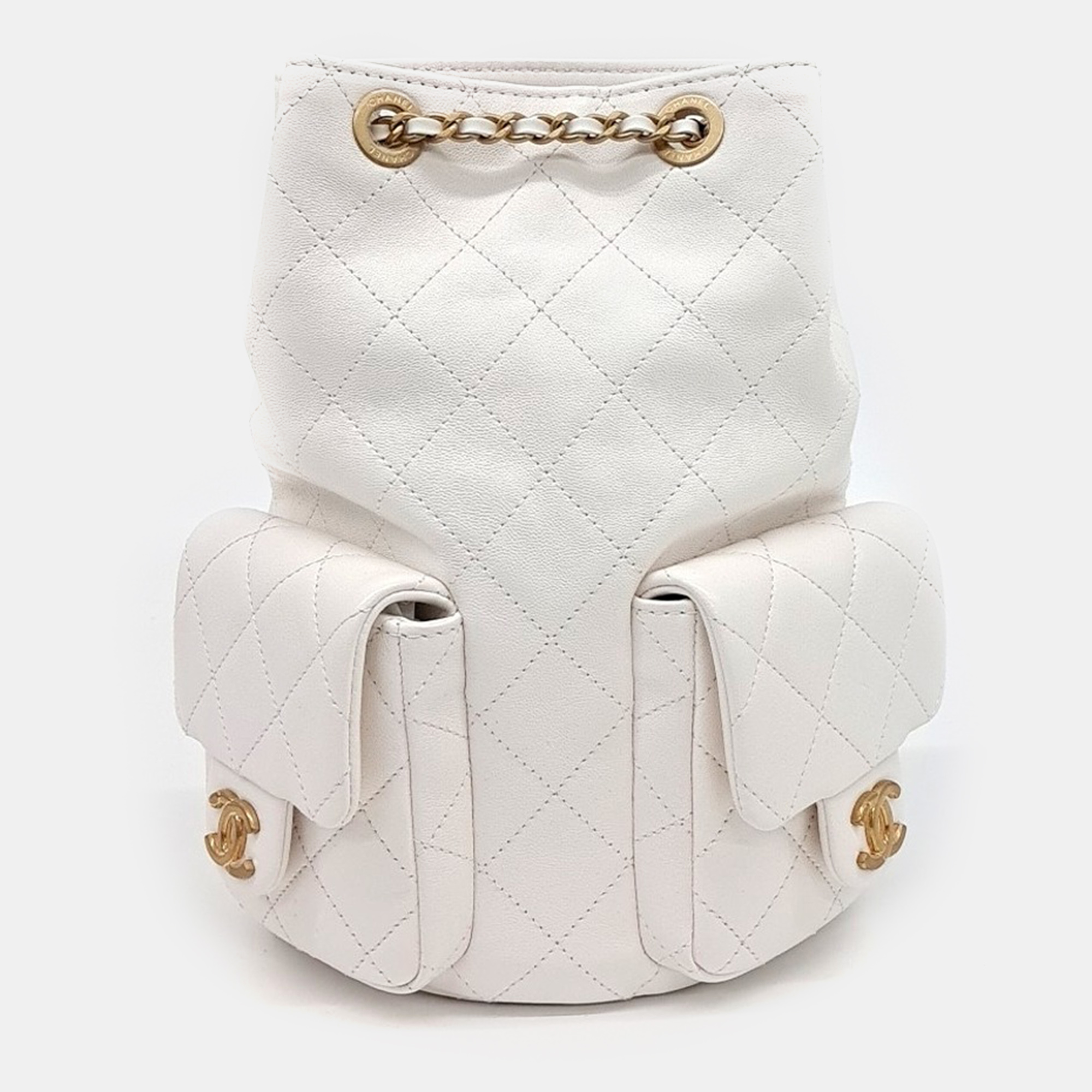 Chanel White Leather lambskin backpack