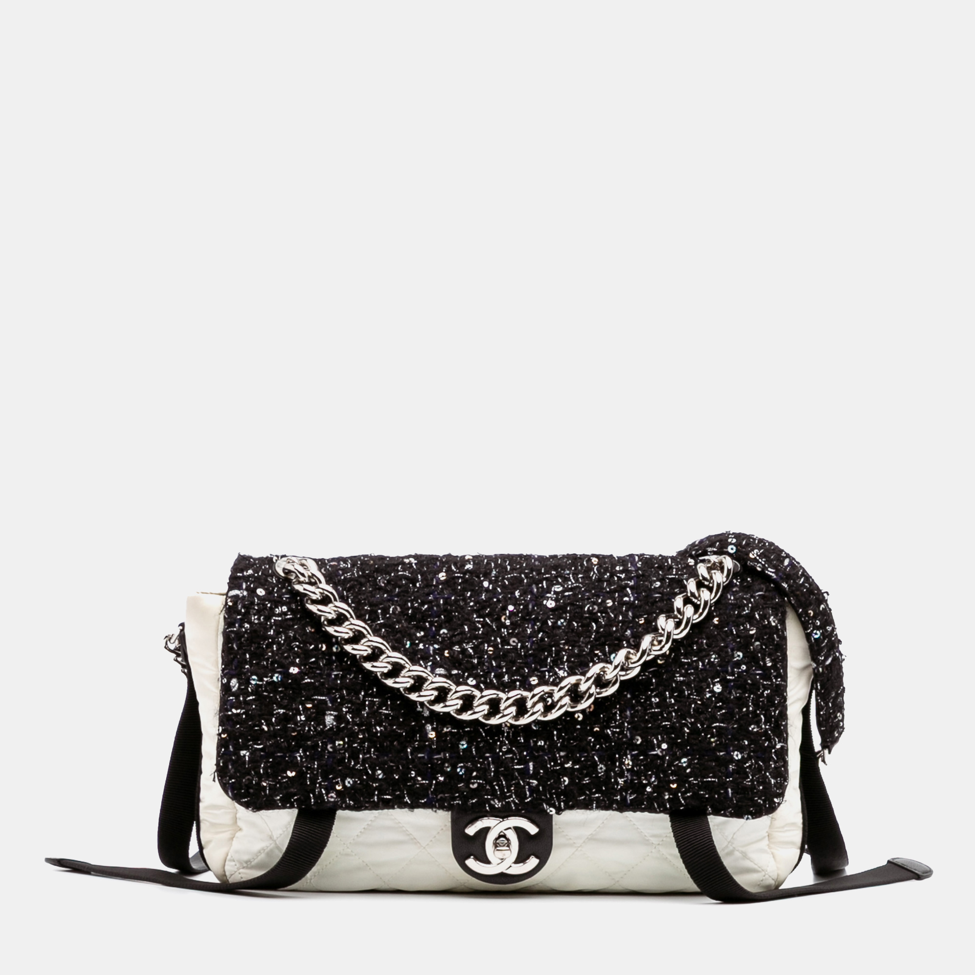 Chanel Black White Bicolor Tweed and Nylon Astronaut Essentials Flap
Chanel Black White Bicolor Tweed and Nylon Astronaut Essentials Flap