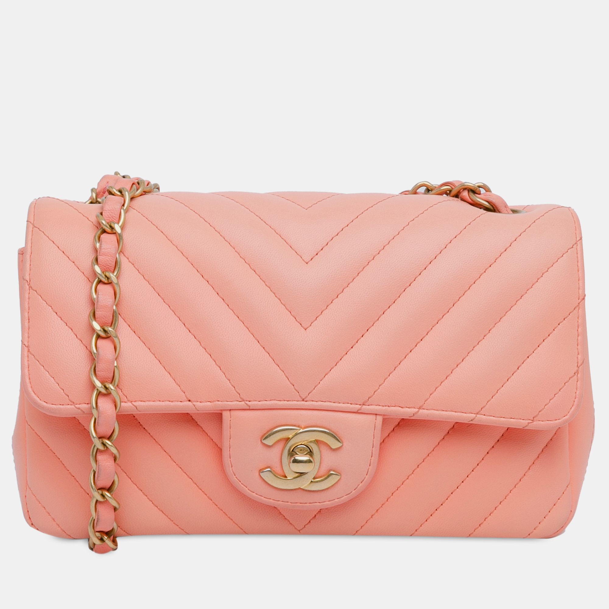 Chanel Pink Mini Rectangular Classic Chevron Lambskin Single Flap
Chanel Pink Mini Rectangular Classic Chevron Lambskin Single Flap