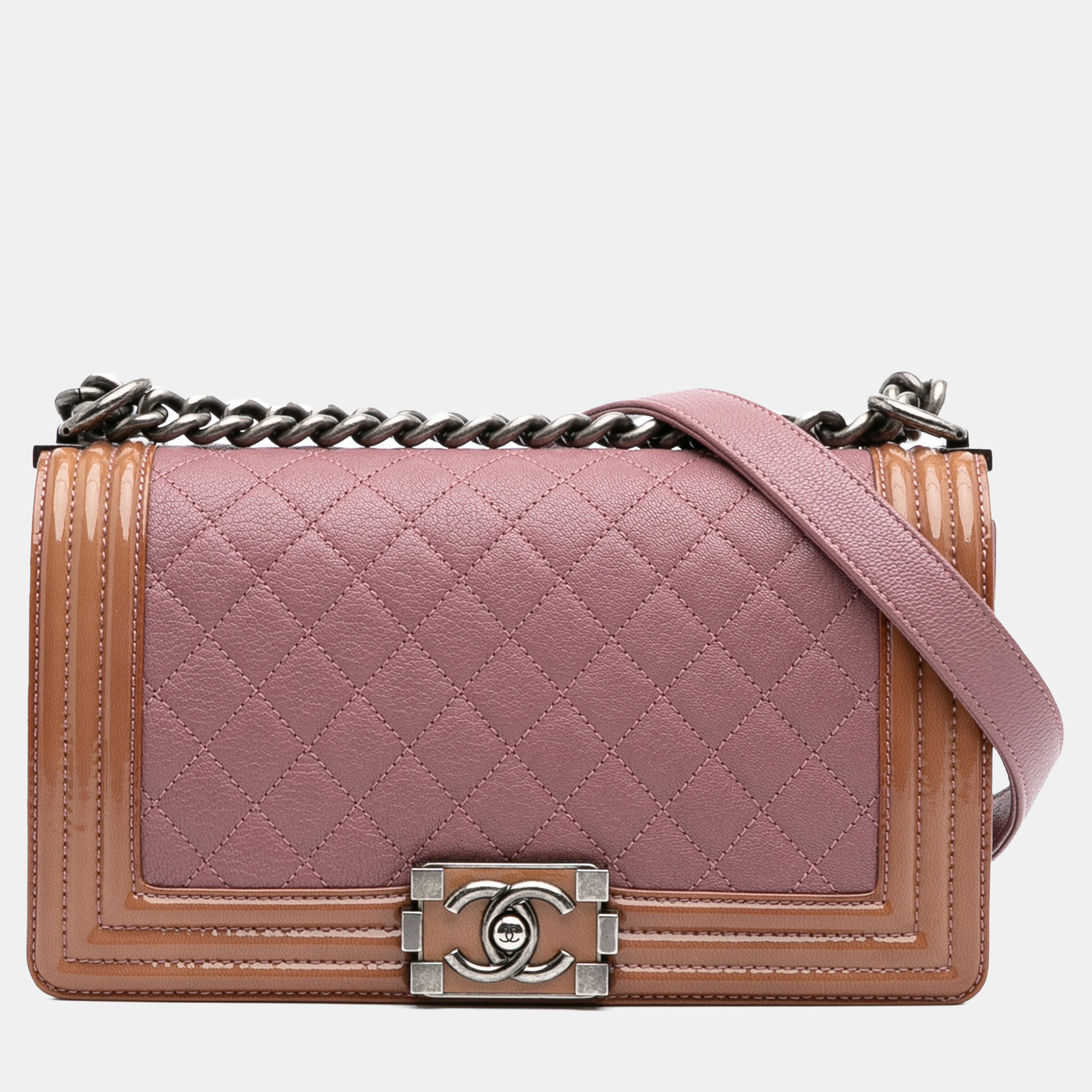 Chanel Pink Old Medium Quilted Goatskin and Patent Duo Boy Flap
Chanel Pink Old Medium Quilted Goatskin and Patent Duo Boy Flap