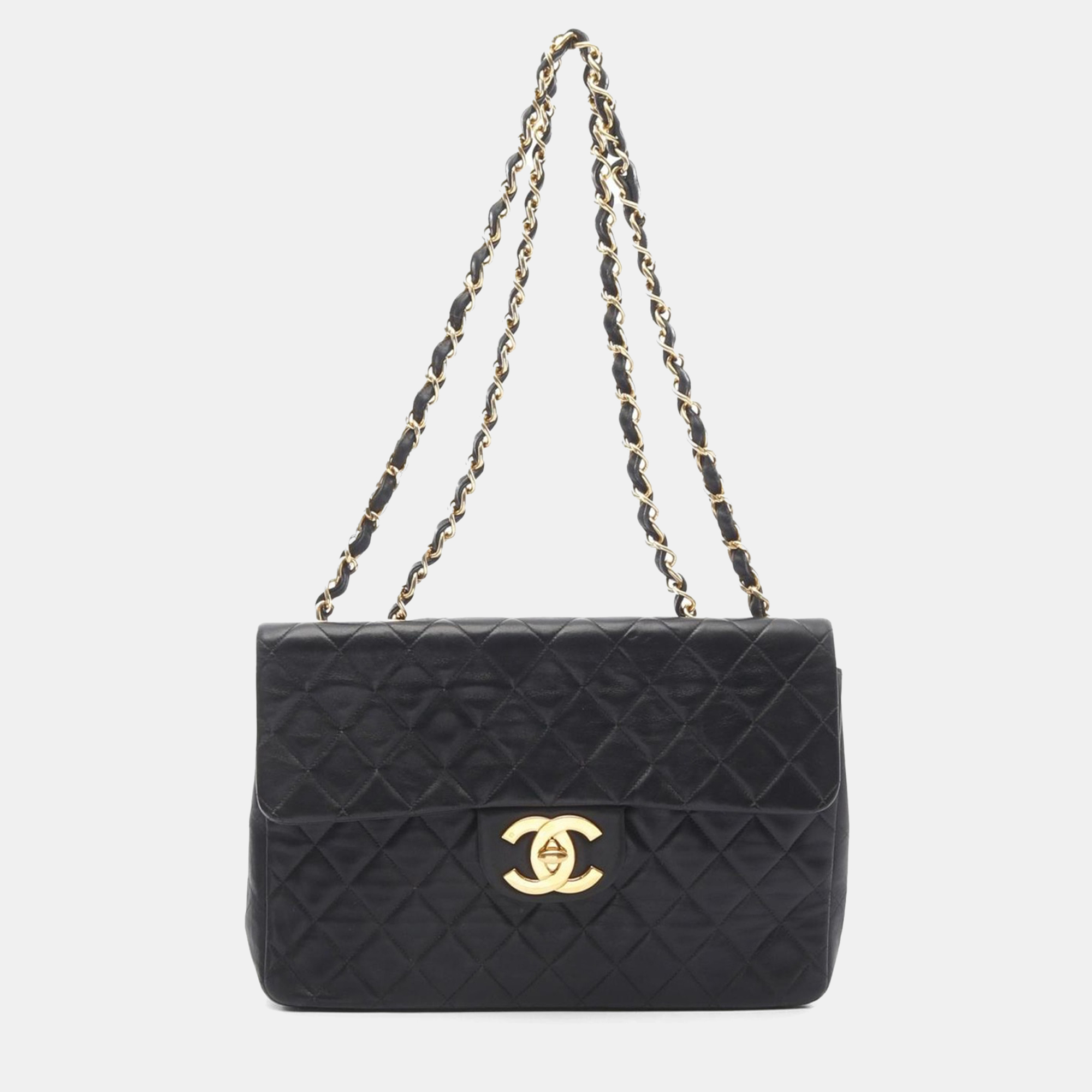 Chanel Classic Flap Jumbo Matelasse 34 Black Lambskin Leather Shoulder Bag
Chanel Classic Flap Jumbo Matelasse 34 Black Lambskin Leather Shoulder Bag