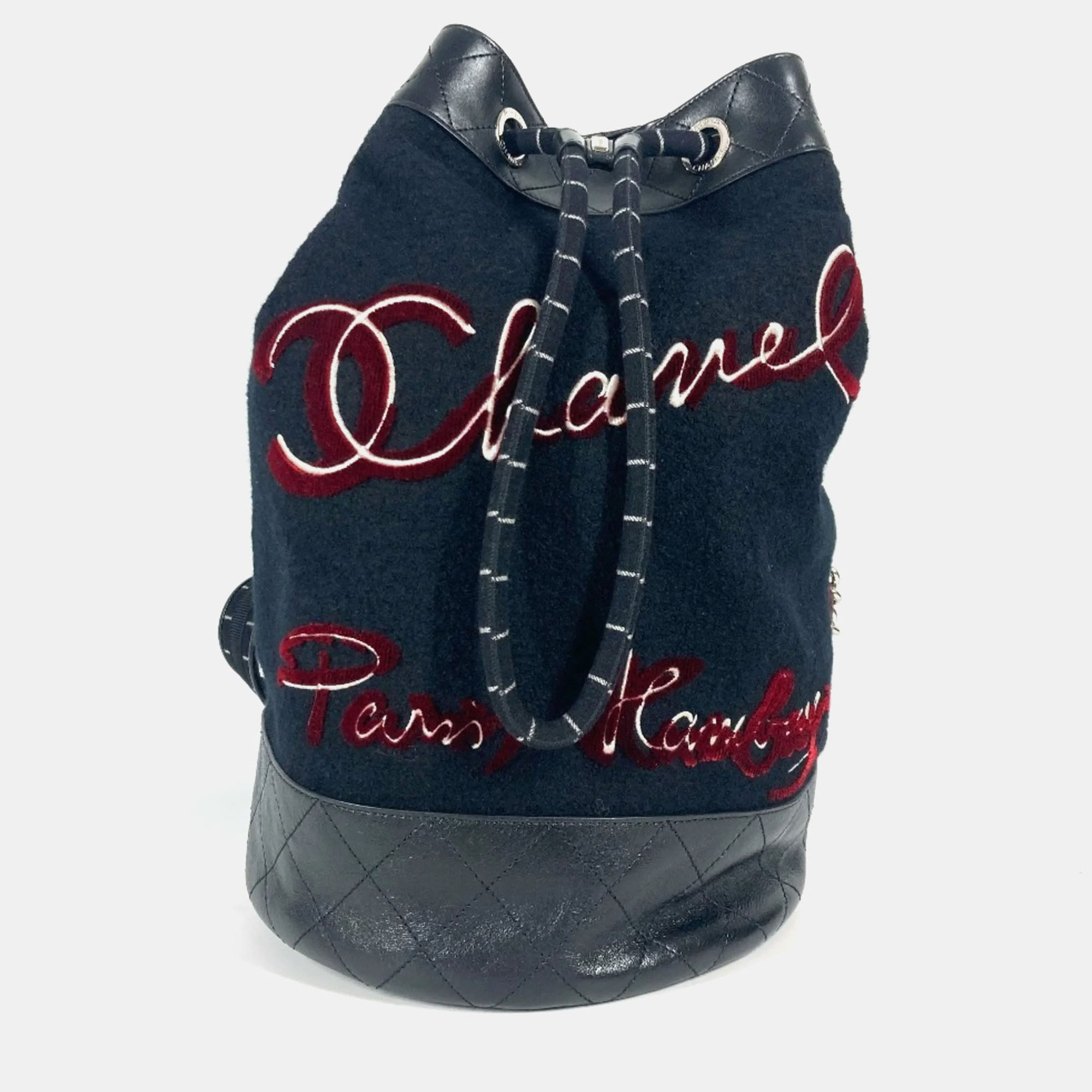 Chanel Paris-Hamburg Embroidered Drawstring Black Wool Leather Bag, Blue
Chanel Paris-Hamburg Embroidered Drawstring Black Wool Leather Bag, Blue
