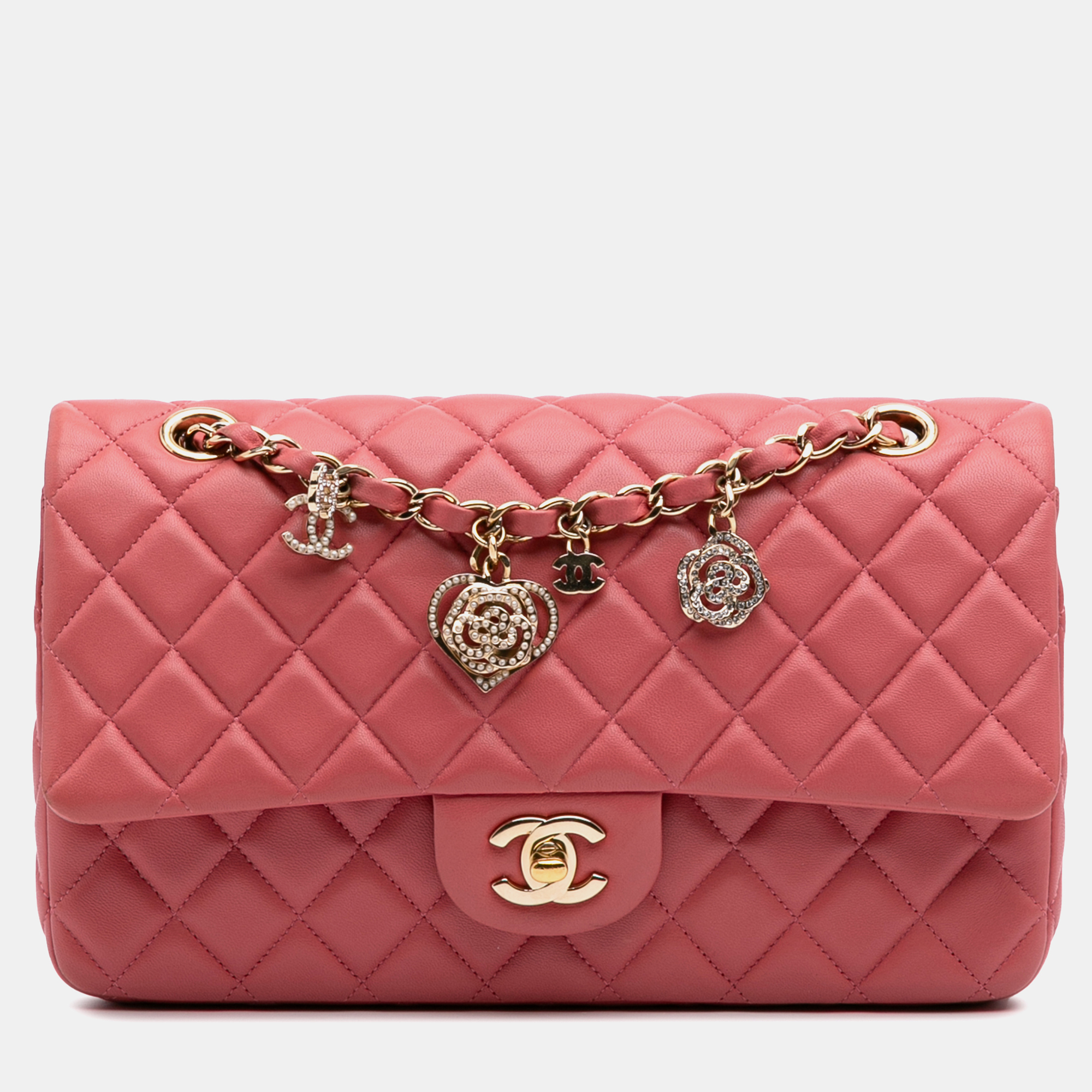 Chanel Pink Medium Classic Lambskin Valentines Heart Charms Single Flap
Chanel Pink Medium Classic Lambskin Valentines Heart Charms Single Flap