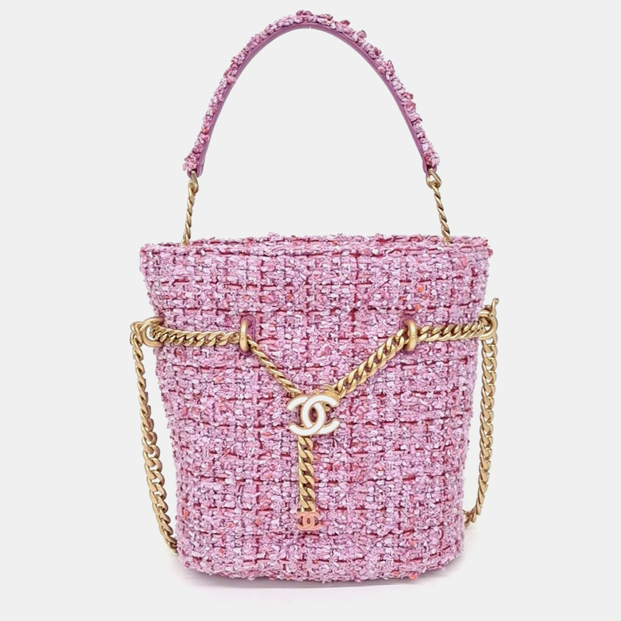 Chanel Pink Tweed Tweed Drawstring Bucket Bag