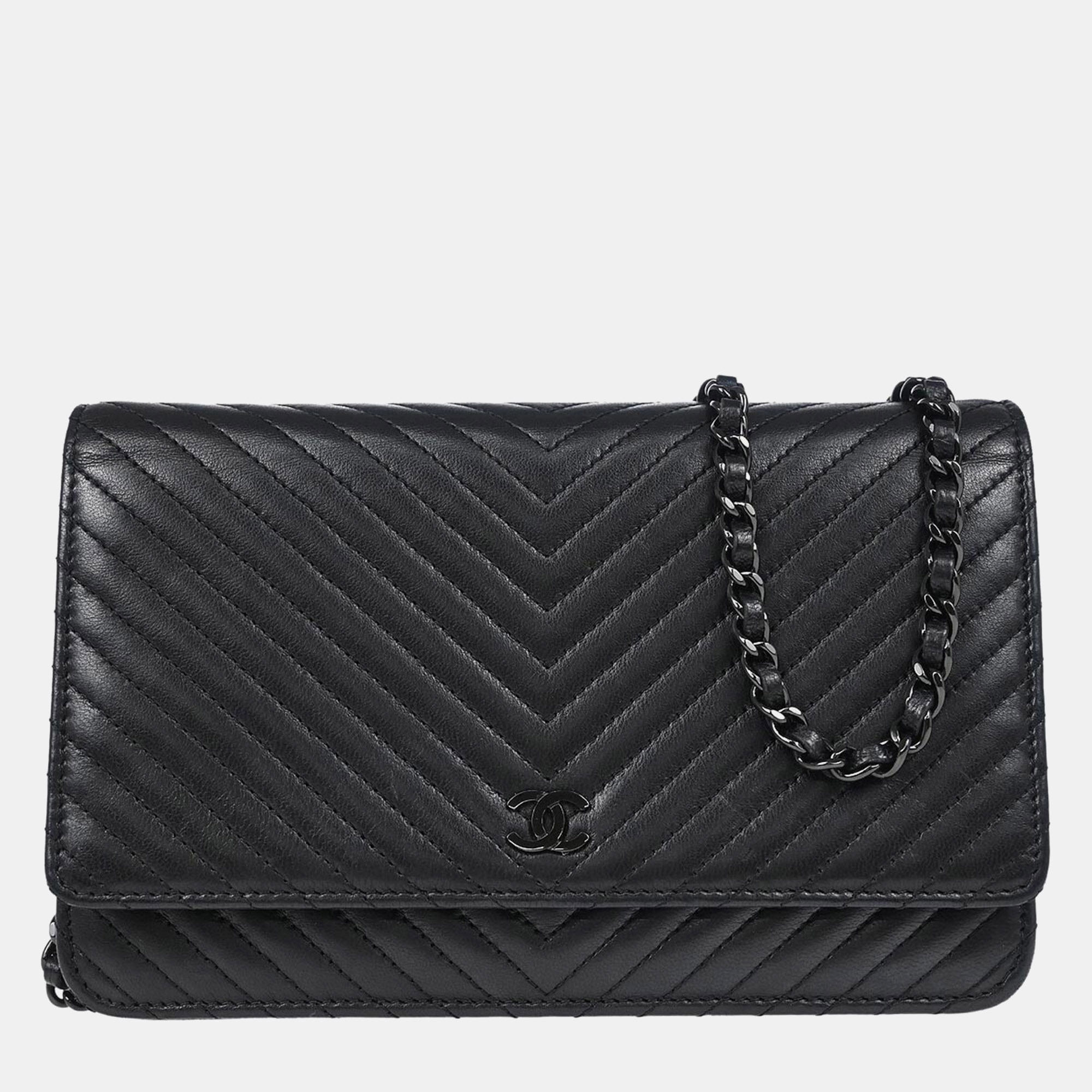 Chanel Classic Black Lambskin Chevron Wallet On Chain 
Chanel Classic Black Lambskin Chevron Wallet On Chain