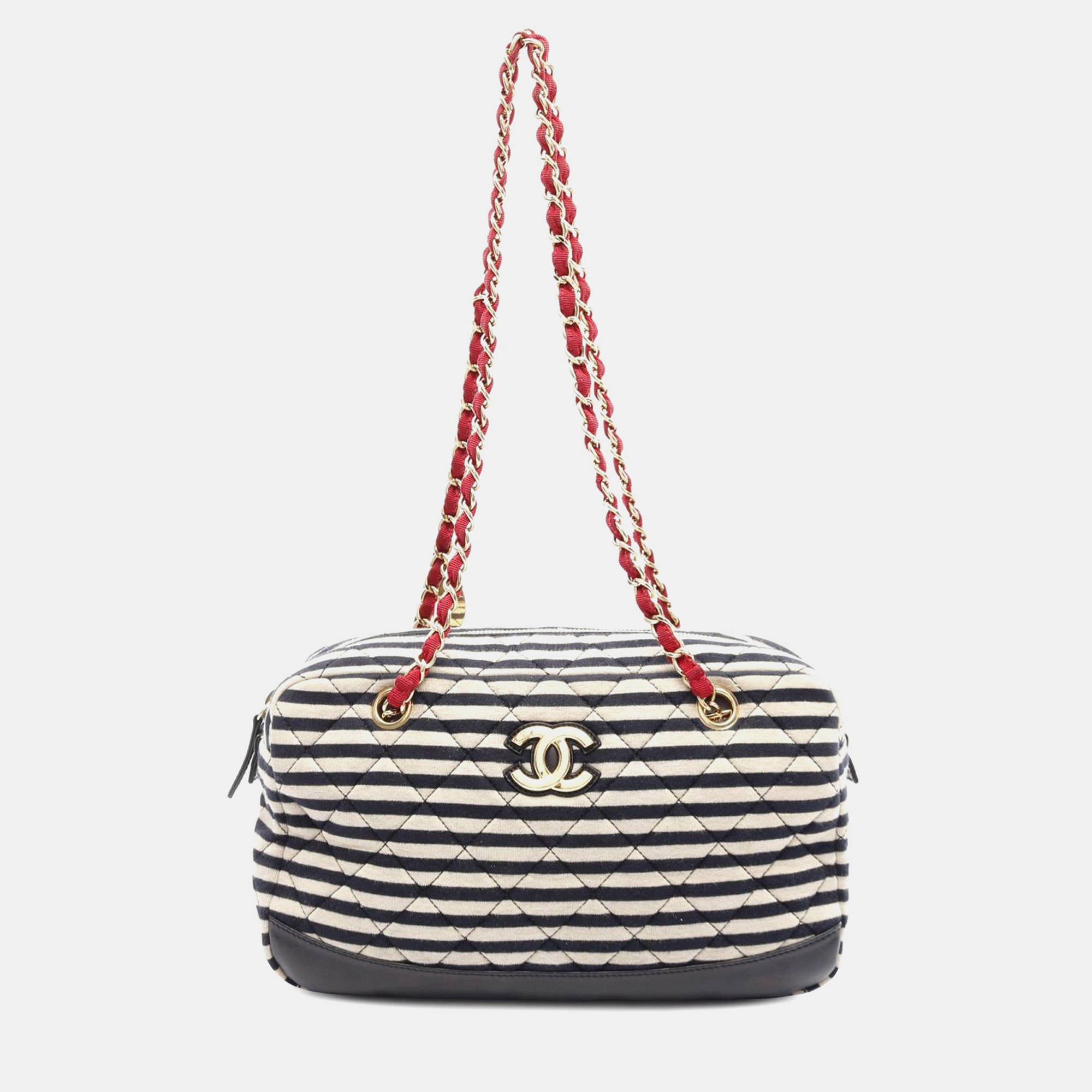 Chanel Black White Quilted Jersey and Lambskin Coco Sailor Camera Bag