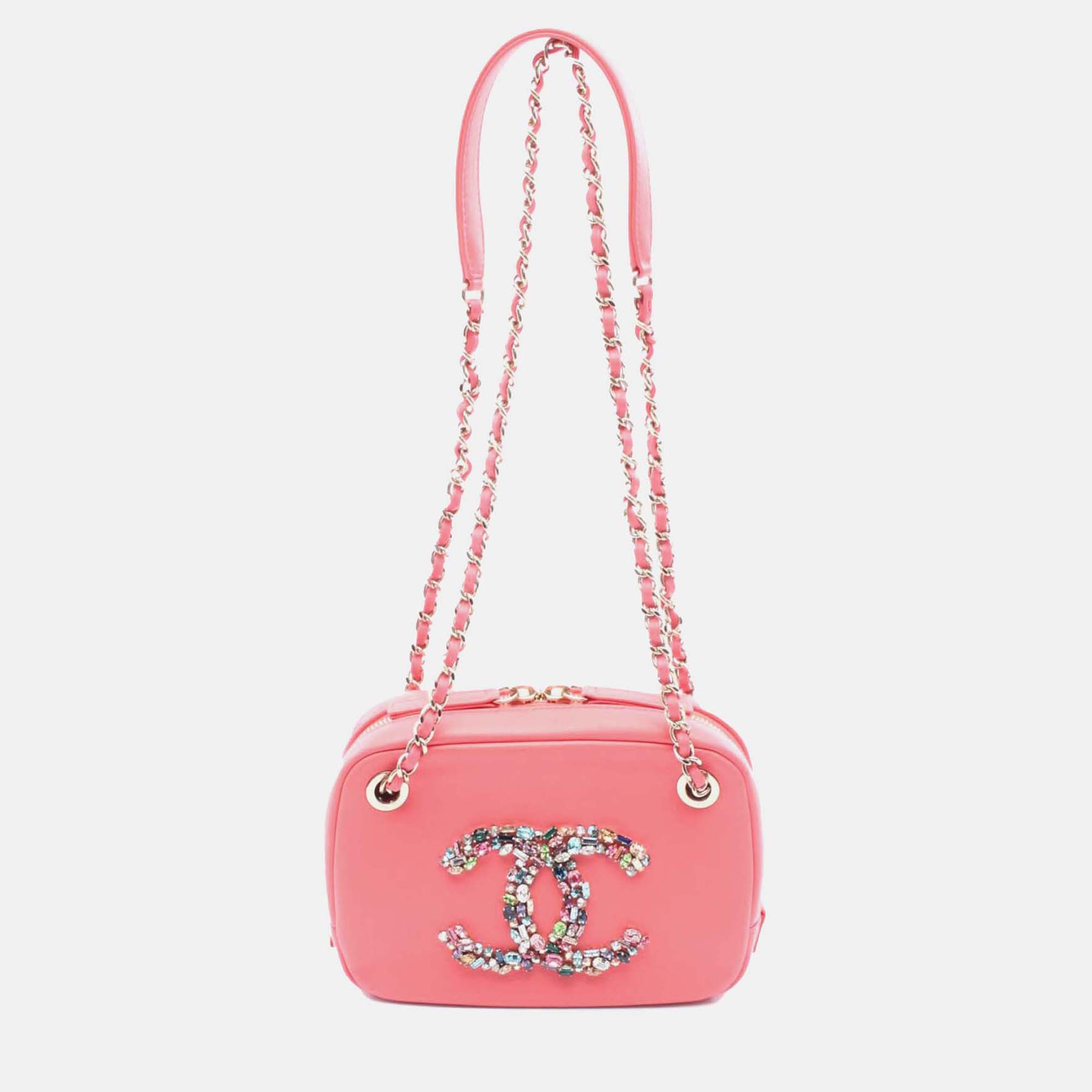 Chanel Pink Lambskin Giant Crystal CC Camera Bag