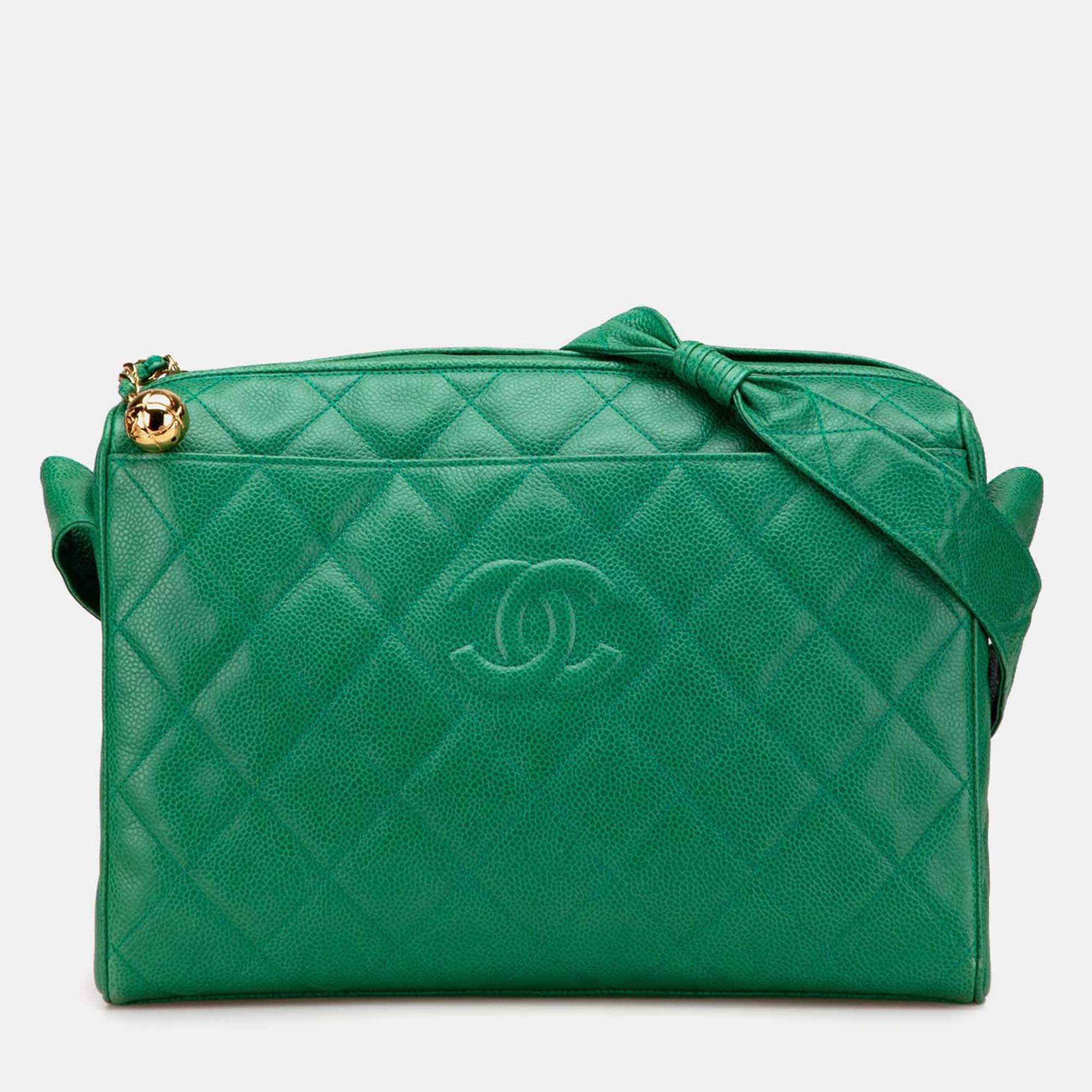 Chanel Green CC Quilted Caviar Camera Bag