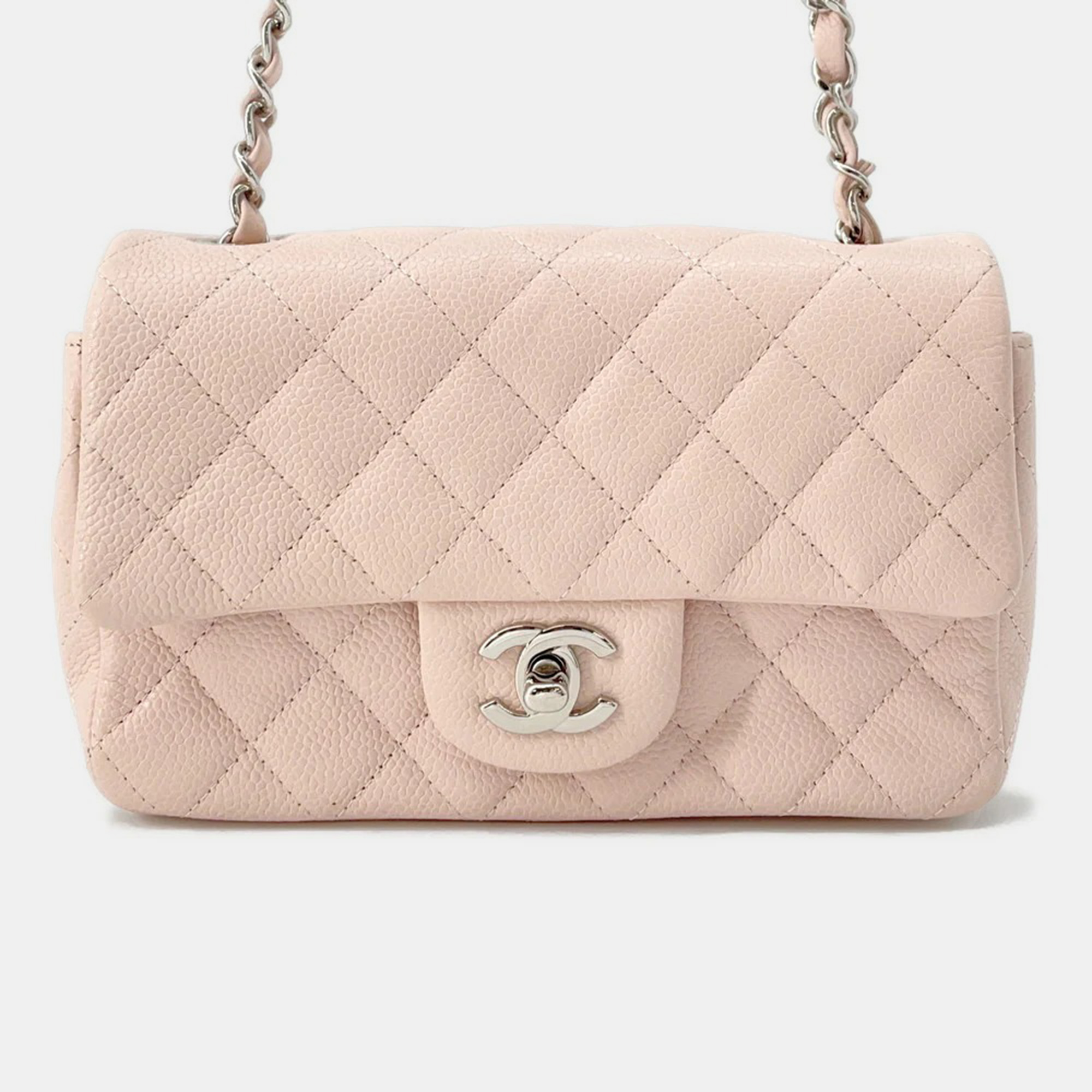 Chanel Mini Matelassé Single Flap Pink Caviar Leather Chain Shoulder Bag 20