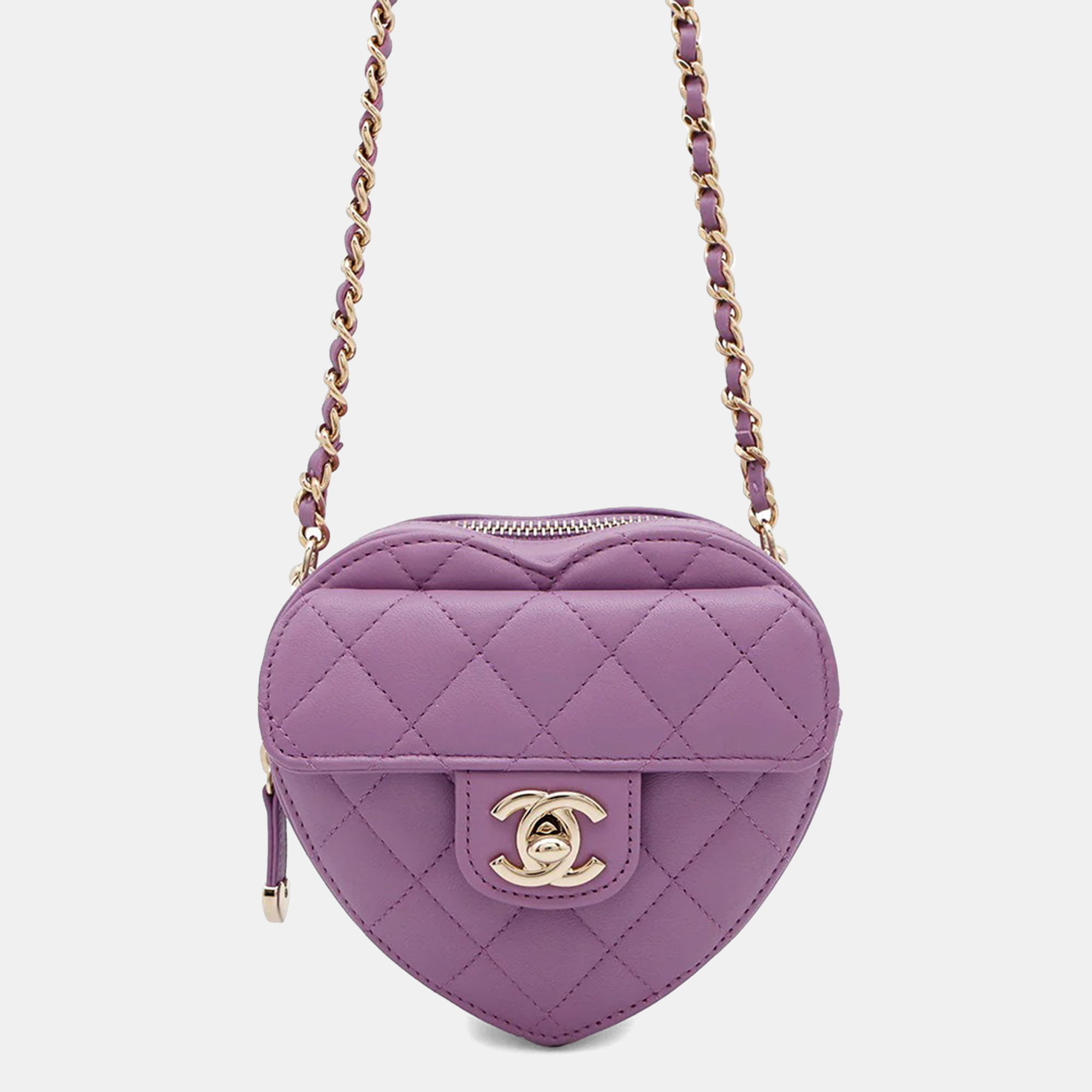 Chanel CC In Love Mini Purple Quilted Lambskin Heart Bag