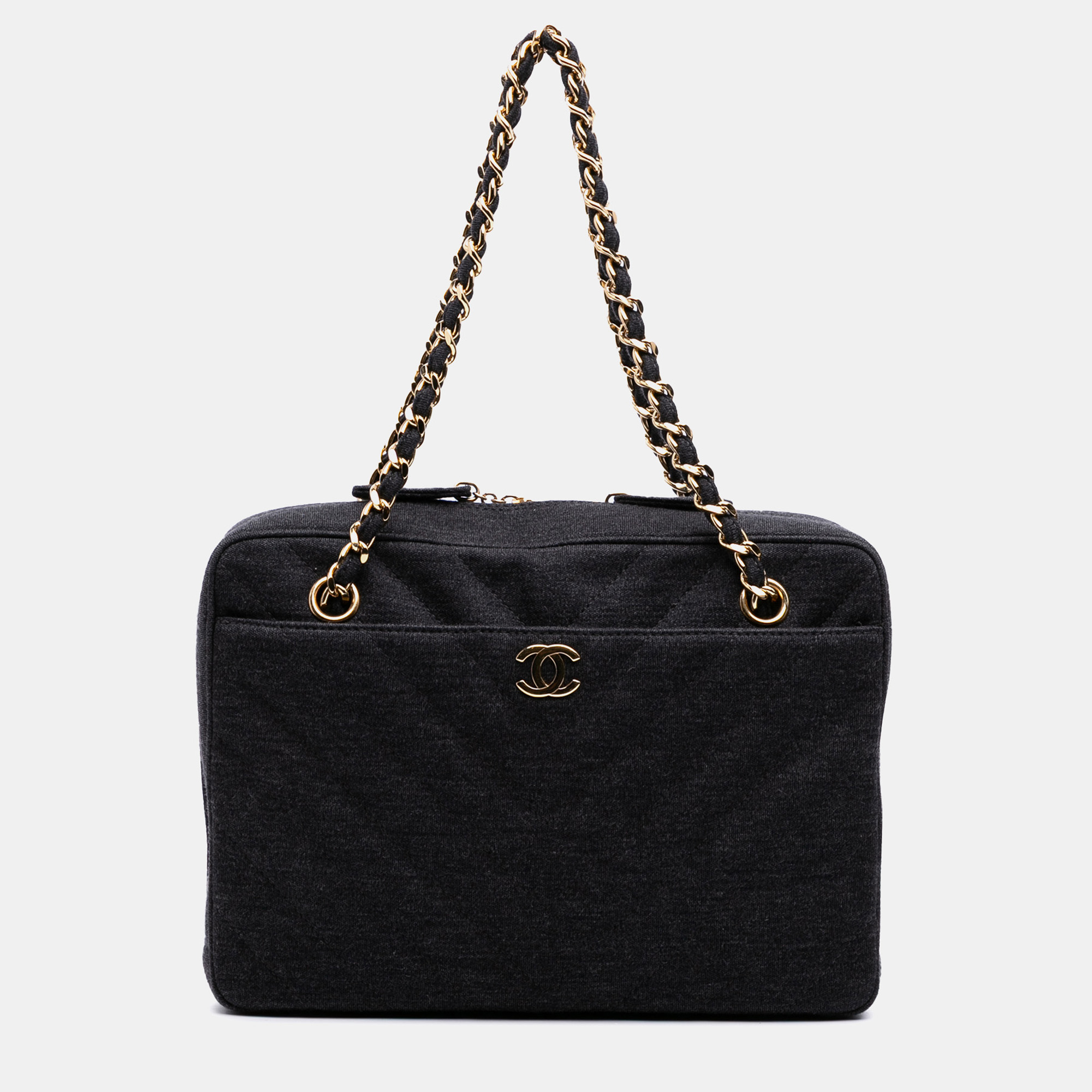 Chanel Grey CC Chevron Jersey Camera Bag