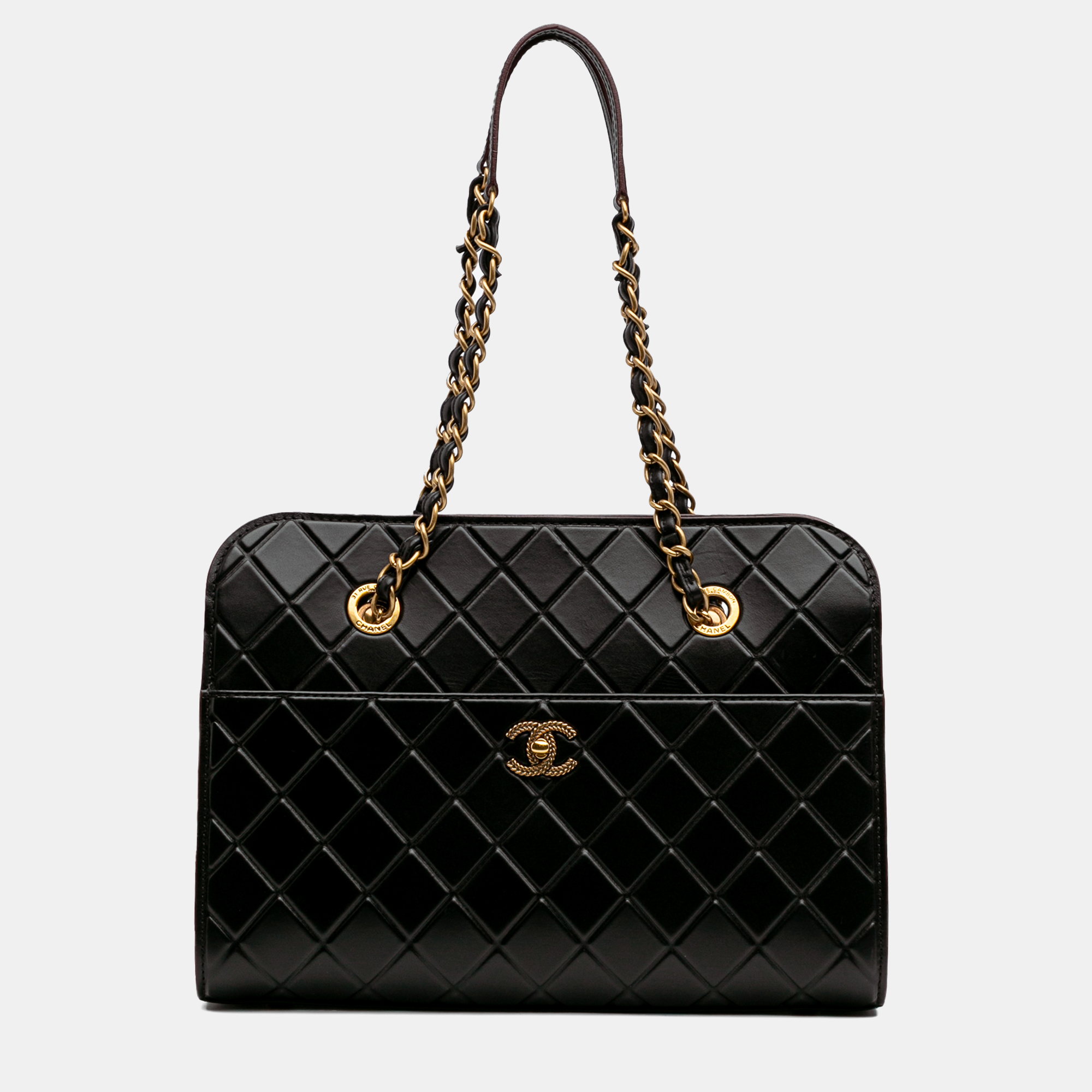 Chanel Black CC Quilted Calfskin Front Pocket Shopping Tote
Chanel Black CC Quilted Calfskin Front Pocket Shopping Tote