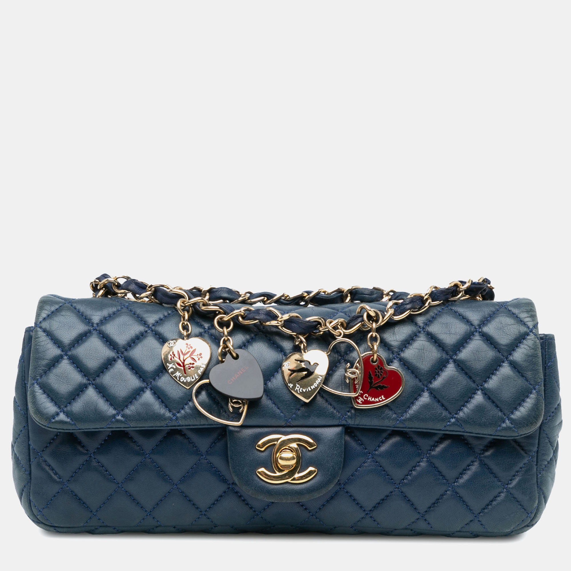 Chanel Navy Blue Quilted Lambskin Valentine Heart Charms East West Flap
Chanel Navy Blue Quilted Lambskin Valentine Heart Charms East West Flap