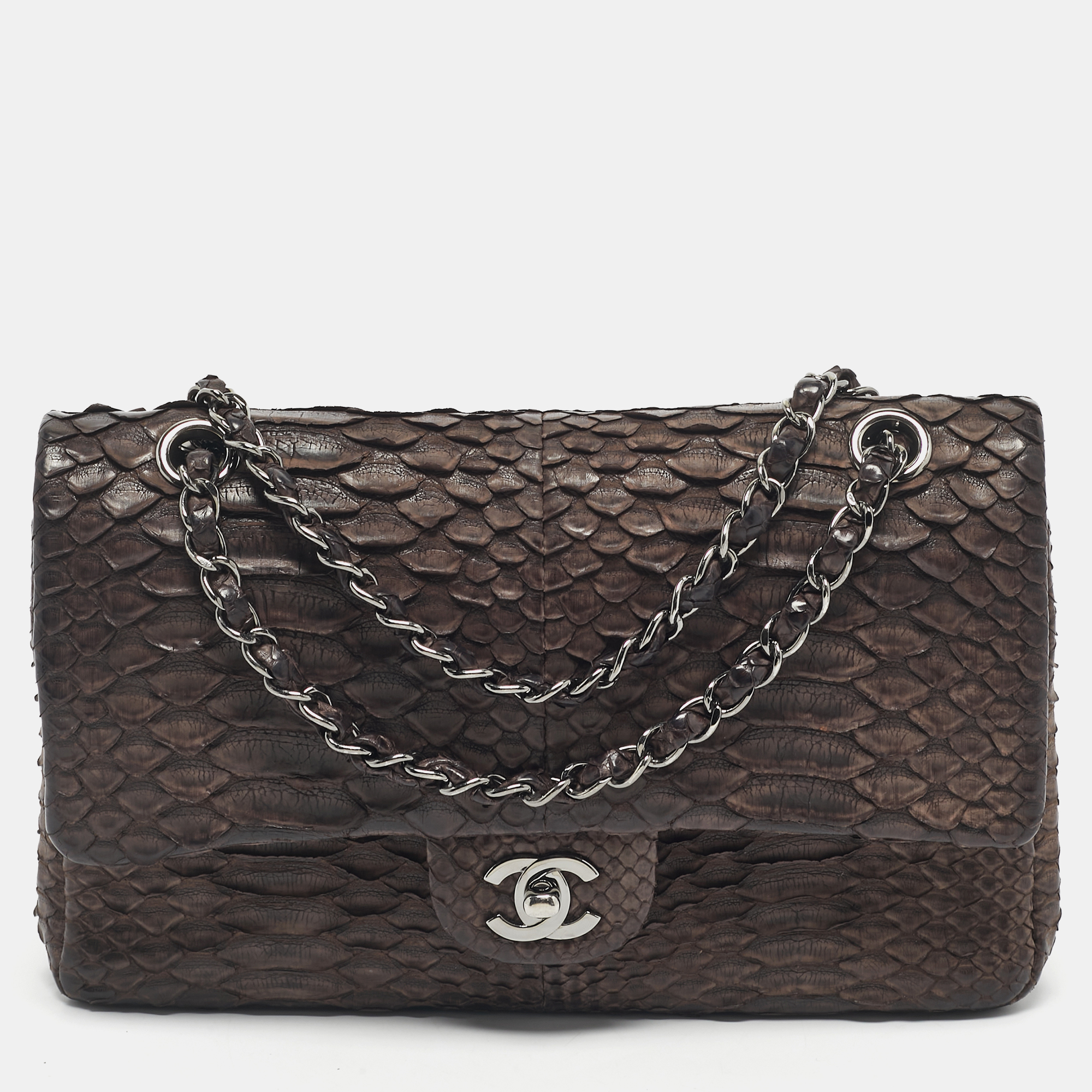 Chanel Dark Brown Python Medium Classic Double Flap Bag - Chanel - Modalova