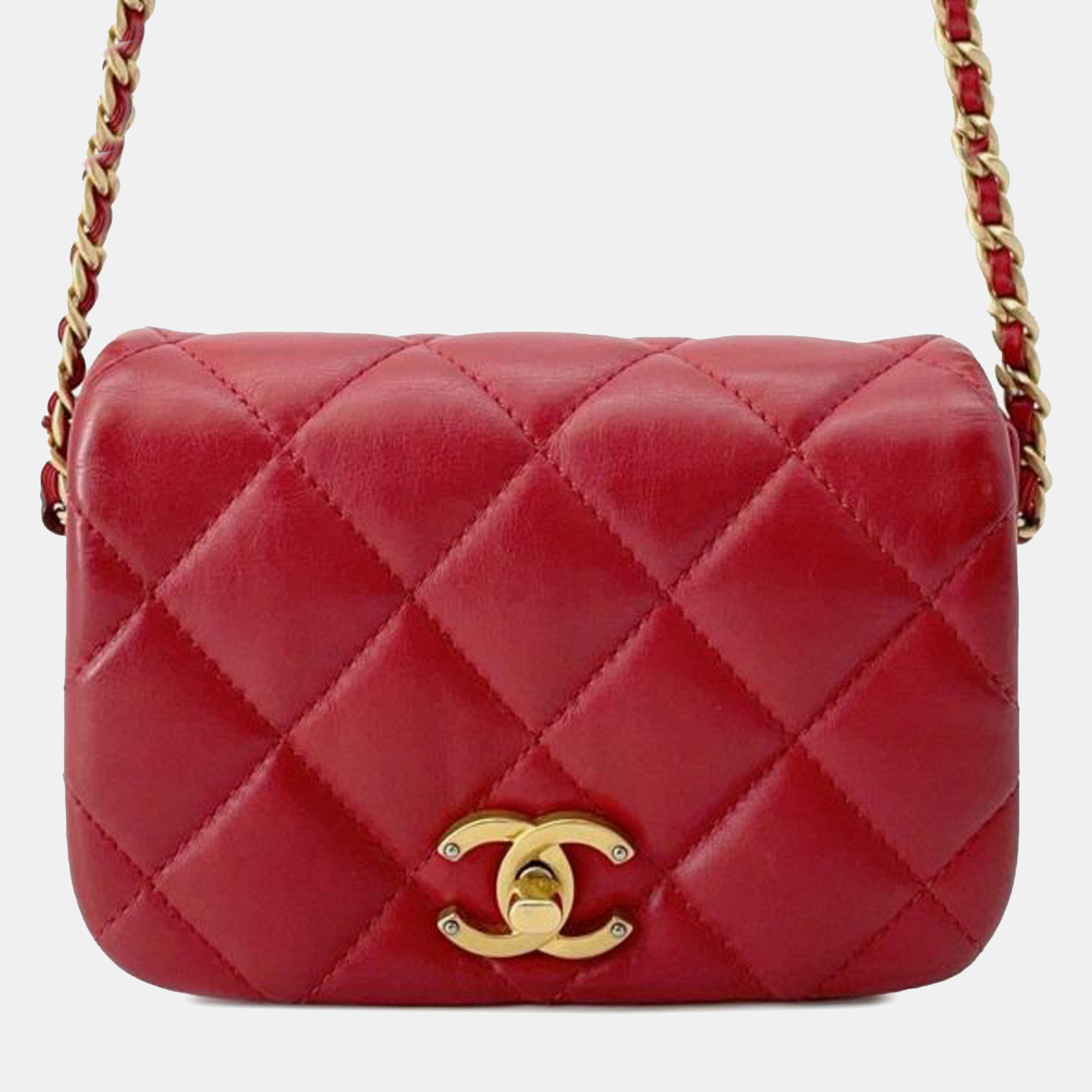 Chanel Red Mini Quilted Calfskin Nailed CC Flap 
Chanel Red Mini Quilted Calfskin Nailed CC Flap