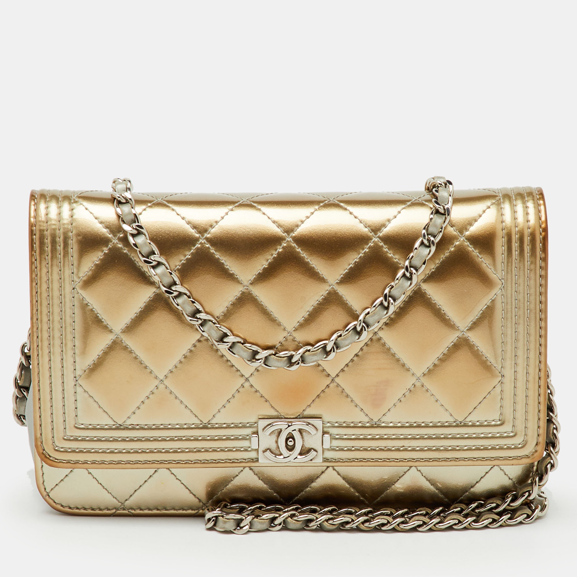 Chanel Metallic Grey Quilted Patent Leather Classic Boy WOC Bag - Chanel - Modalova