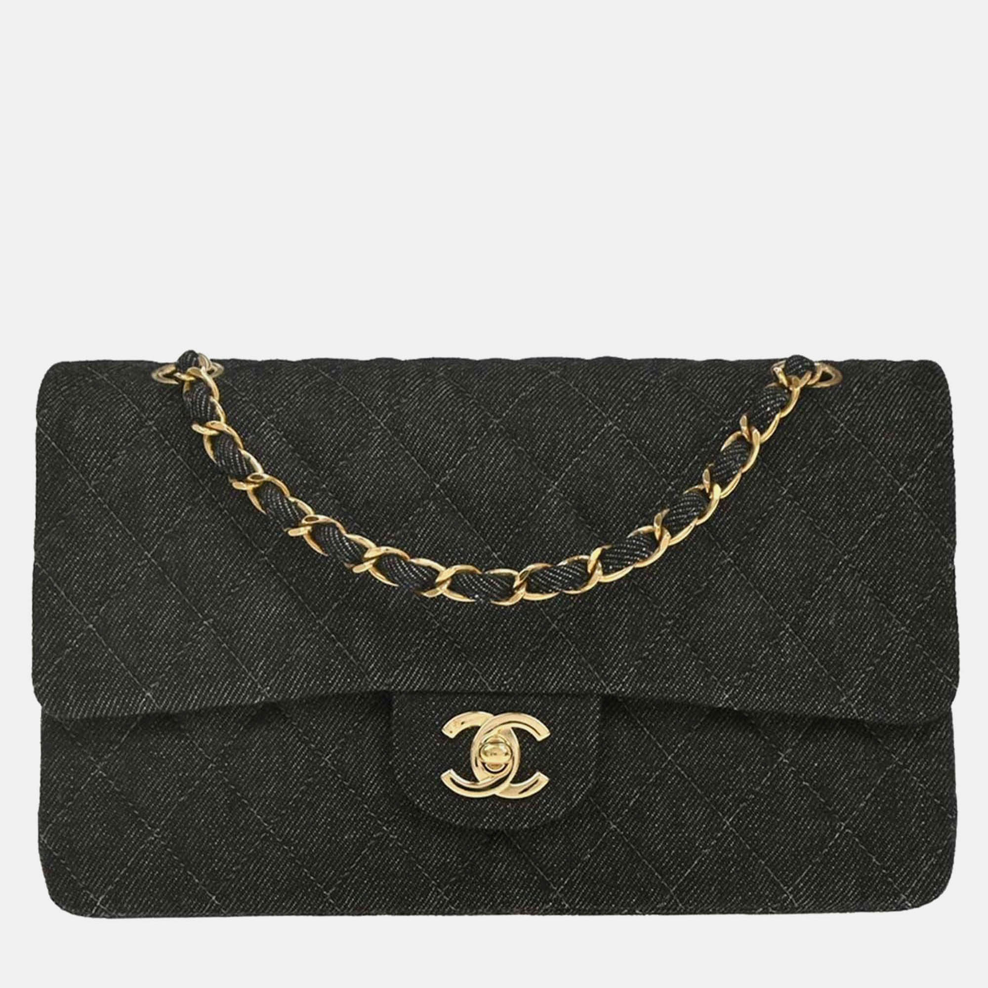 Chanel Classic Double Flap Medium Black Denim Shoulder Bag 
Chanel Classic Double Flap Medium Black Denim Shoulder Bag