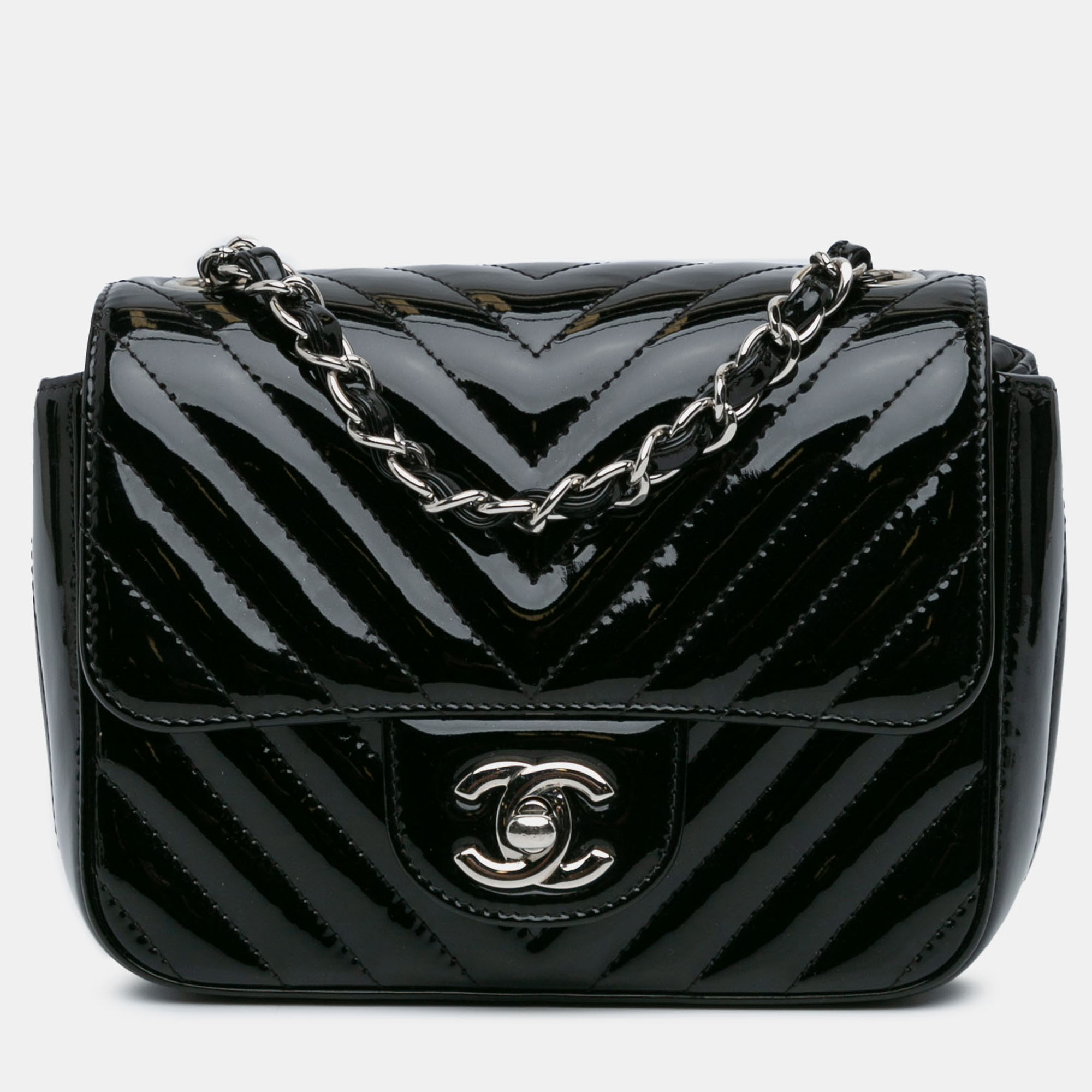 Chanel Black Mini Square Classic Chevron Patent Flap - Chanel - Modalova