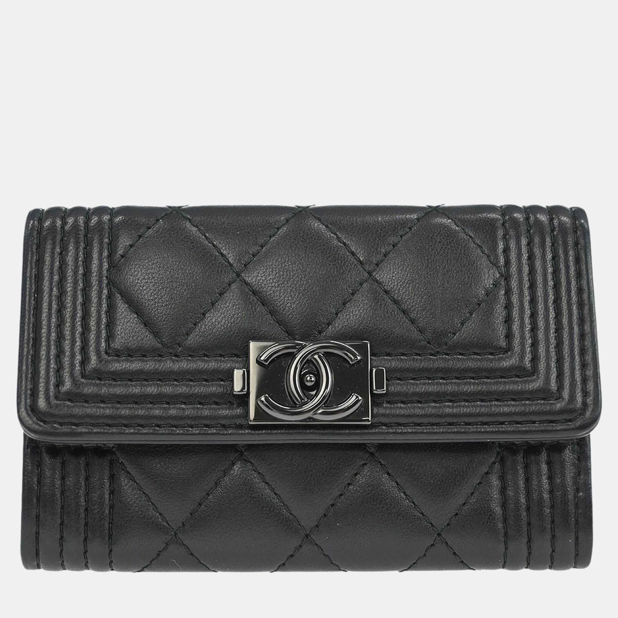 Chanel Boy Chanel Black Lambskin Cardholder 
Chanel Boy Chanel Black Lambskin Cardholder