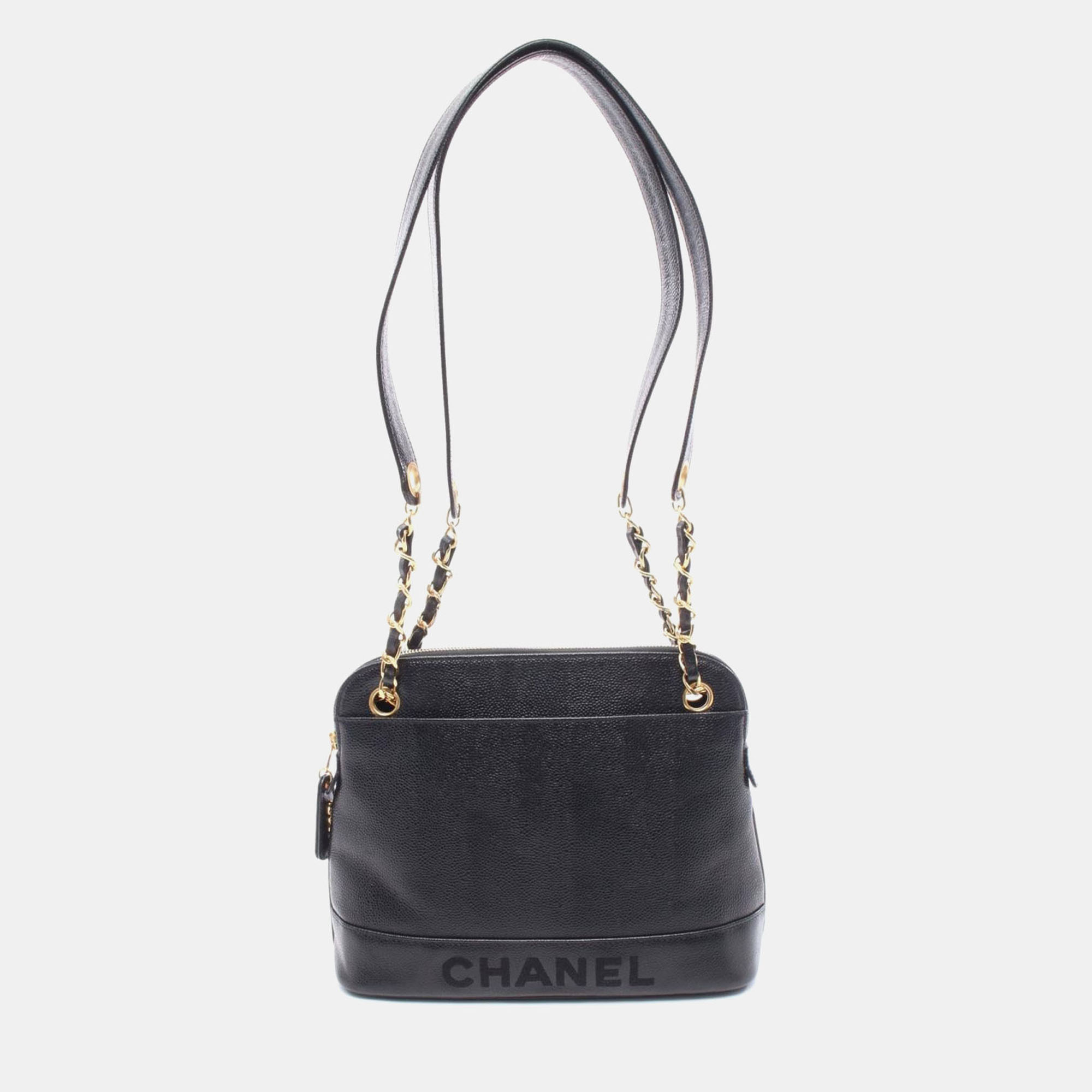 Chanel Logo Black Leather Tote Bag 
Chanel Logo Black Leather Tote Bag