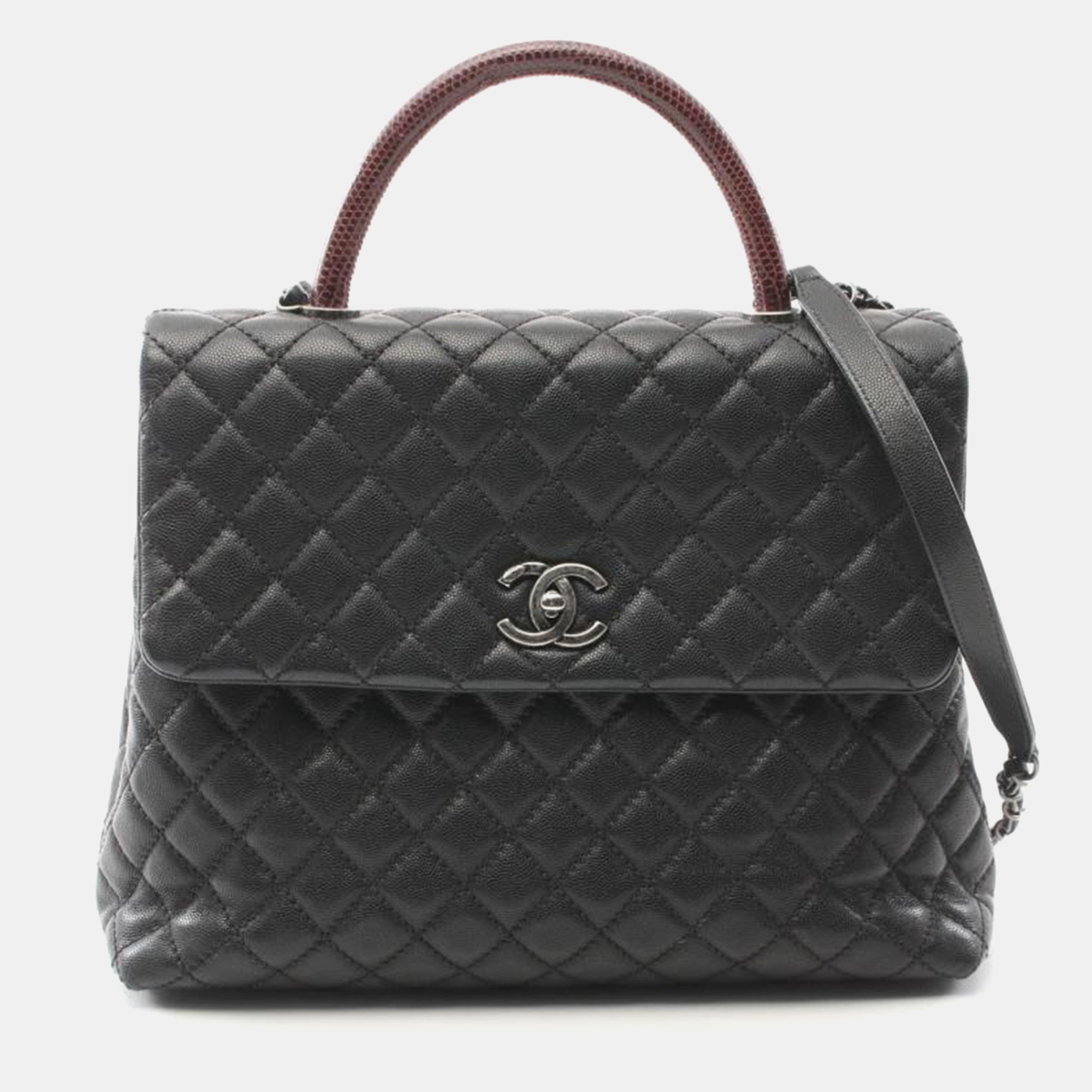 Chanel Coco Matelasse Black Caviar Leather Top Handle Bag
