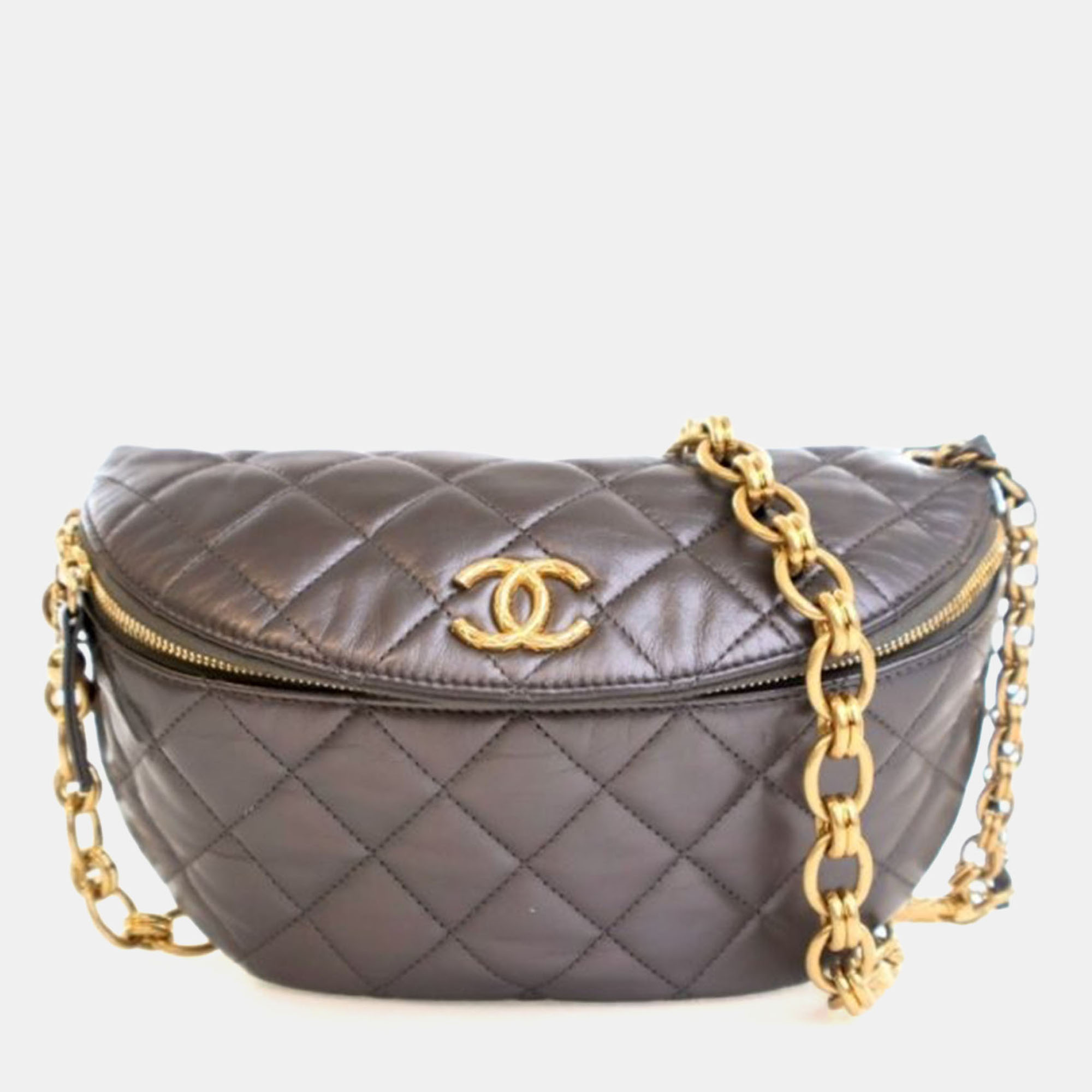 Chanel Aged Calfskin Waist Bag, Grey 
Chanel Aged Calfskin Waist Bag, Grey