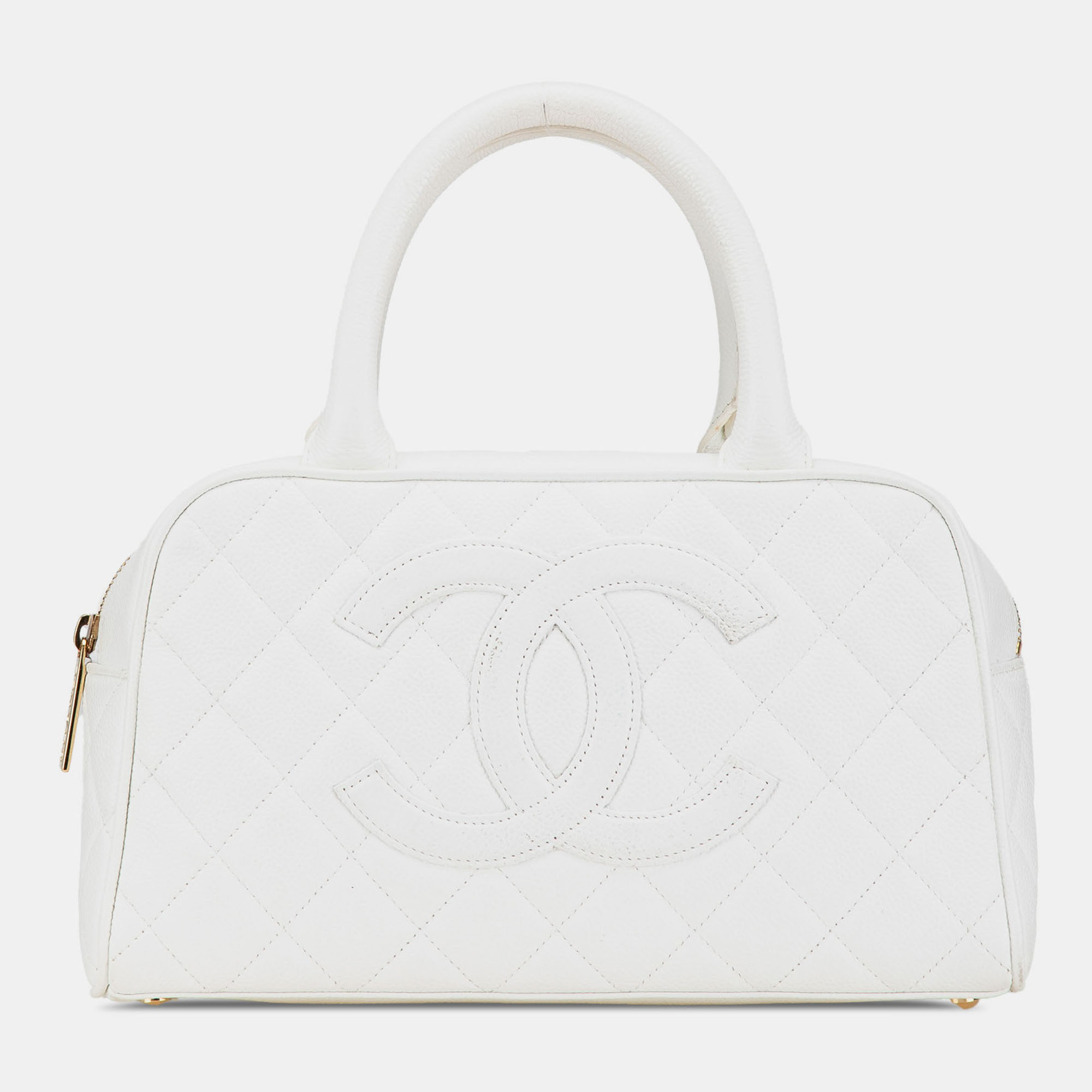 Chanel White CC Quilted Caviar Bowling Bag
Chanel White CC Quilted Caviar Bowling Bag