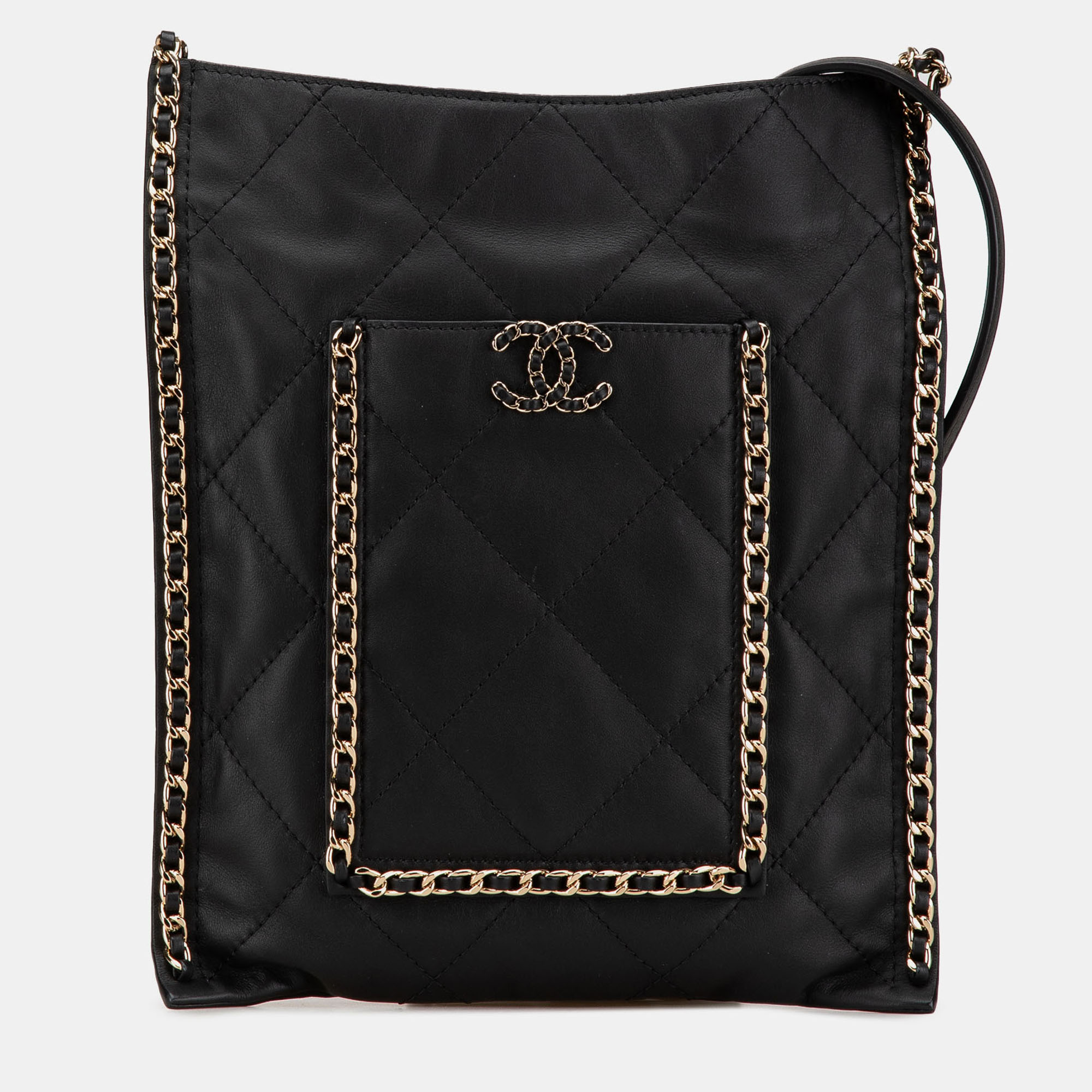 Chanel Black Quilted Calfskin Chain Flat Shoulder Bag 
Chanel Black Quilted Calfskin Chain Flat Shoulder Bag