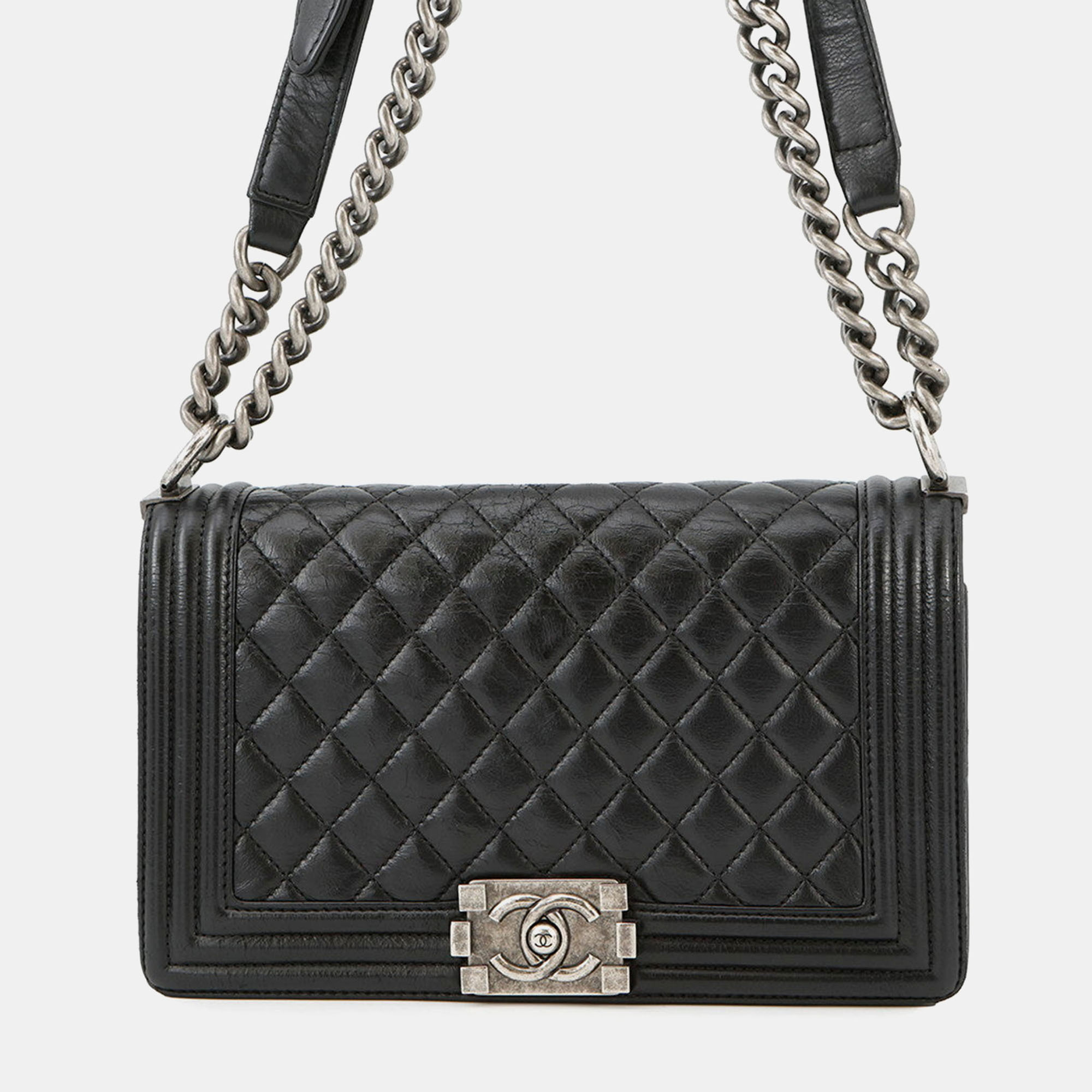 Chanel Boy Chanel Matelasse Shoulder Bag Black Leather 
Chanel Boy Chanel Matelasse Shoulder Bag Black Leather