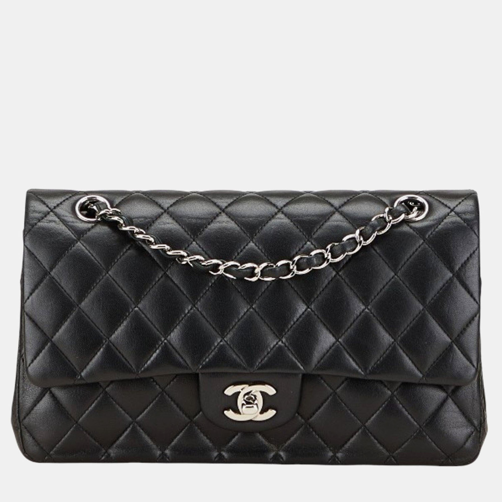 Chanel Matelasse 25 Double Flap Coco Mark Chain Shoulder Bag In Black Lambskin
Chanel Matelasse 25 Double Flap Coco Mark Chain Shoulder Bag In Black Lambskin