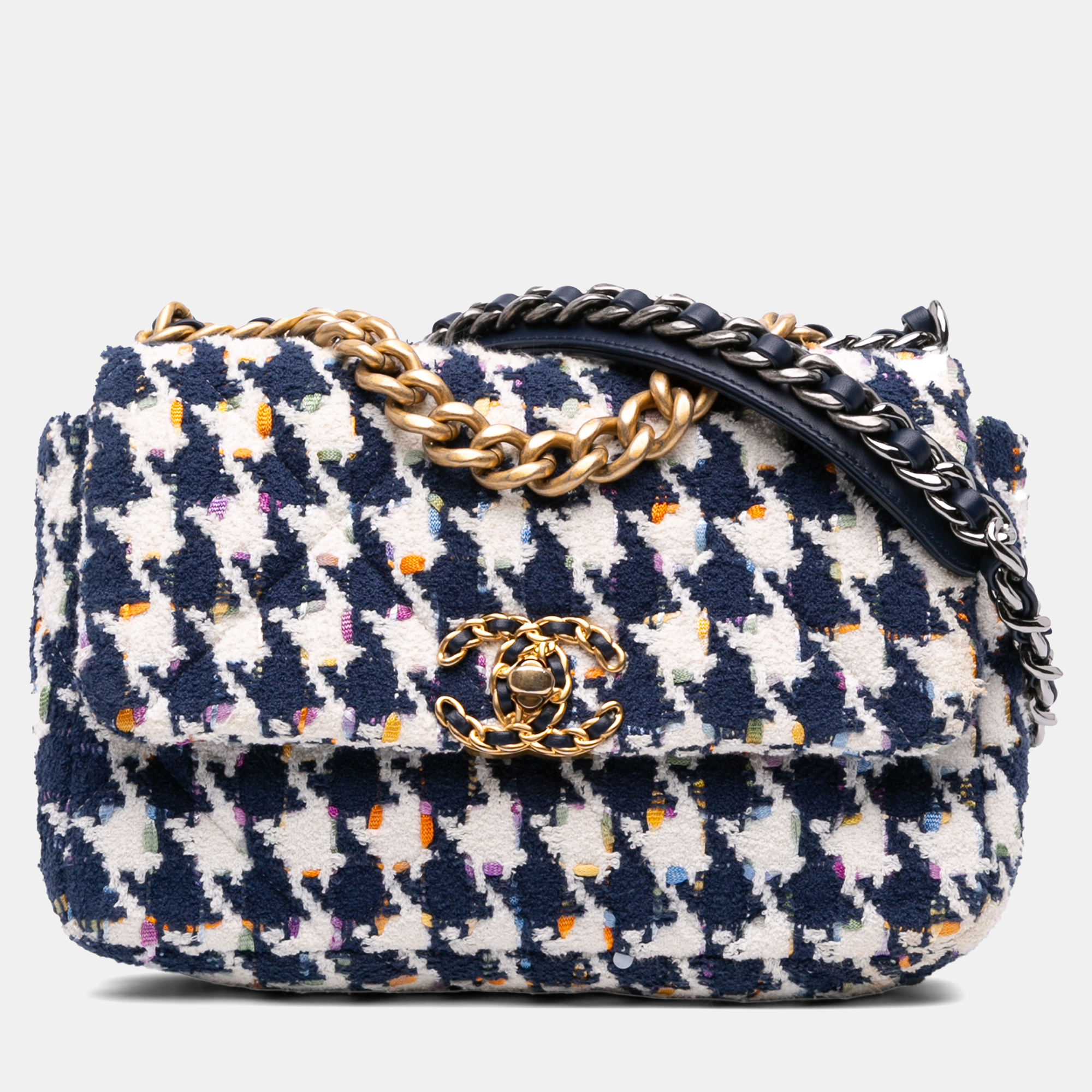 Chanel Navy Blue Medium Houndstooth Tweed 19 Flap
Chanel Navy Blue Medium Houndstooth Tweed 19 Flap