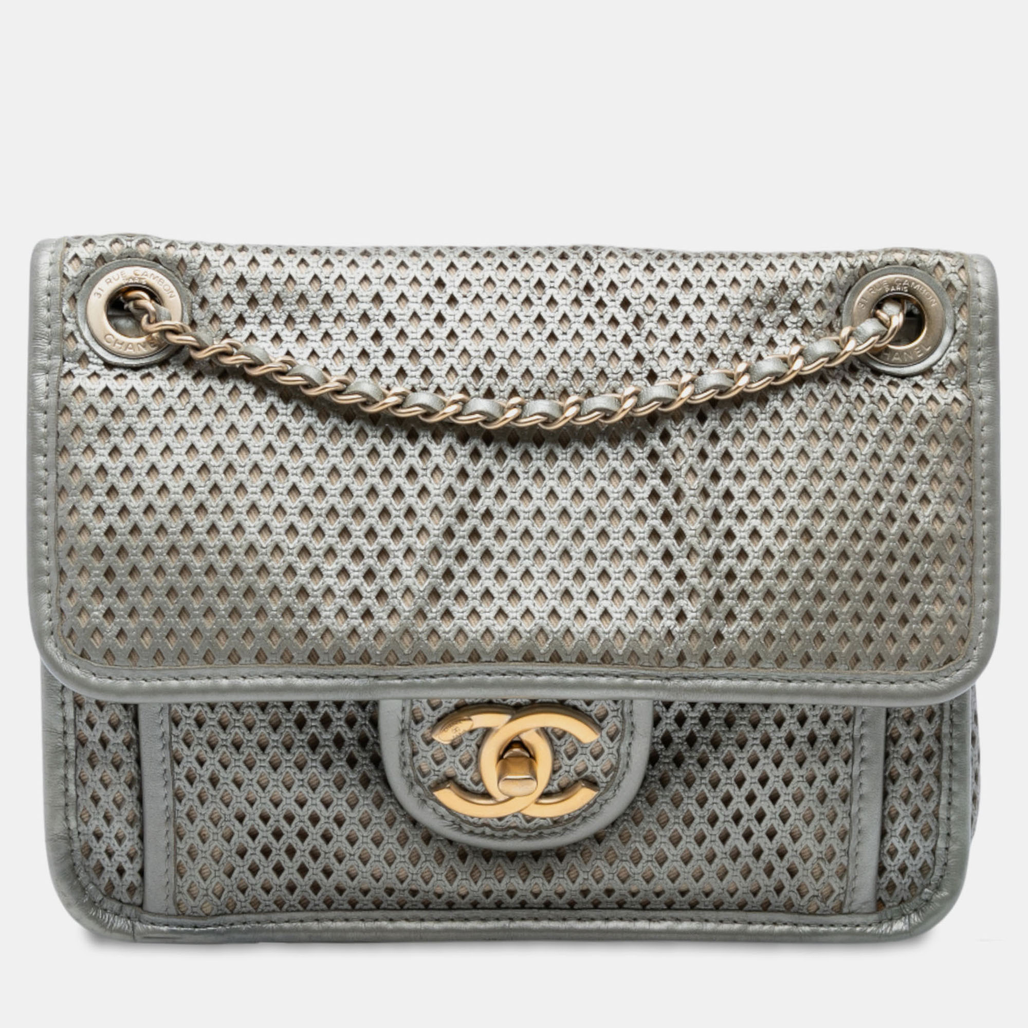 Chanel Silver Small Perforated Calfskin Up In The Air Flap
Chanel Silver Small Perforated Calfskin Up In The Air Flap